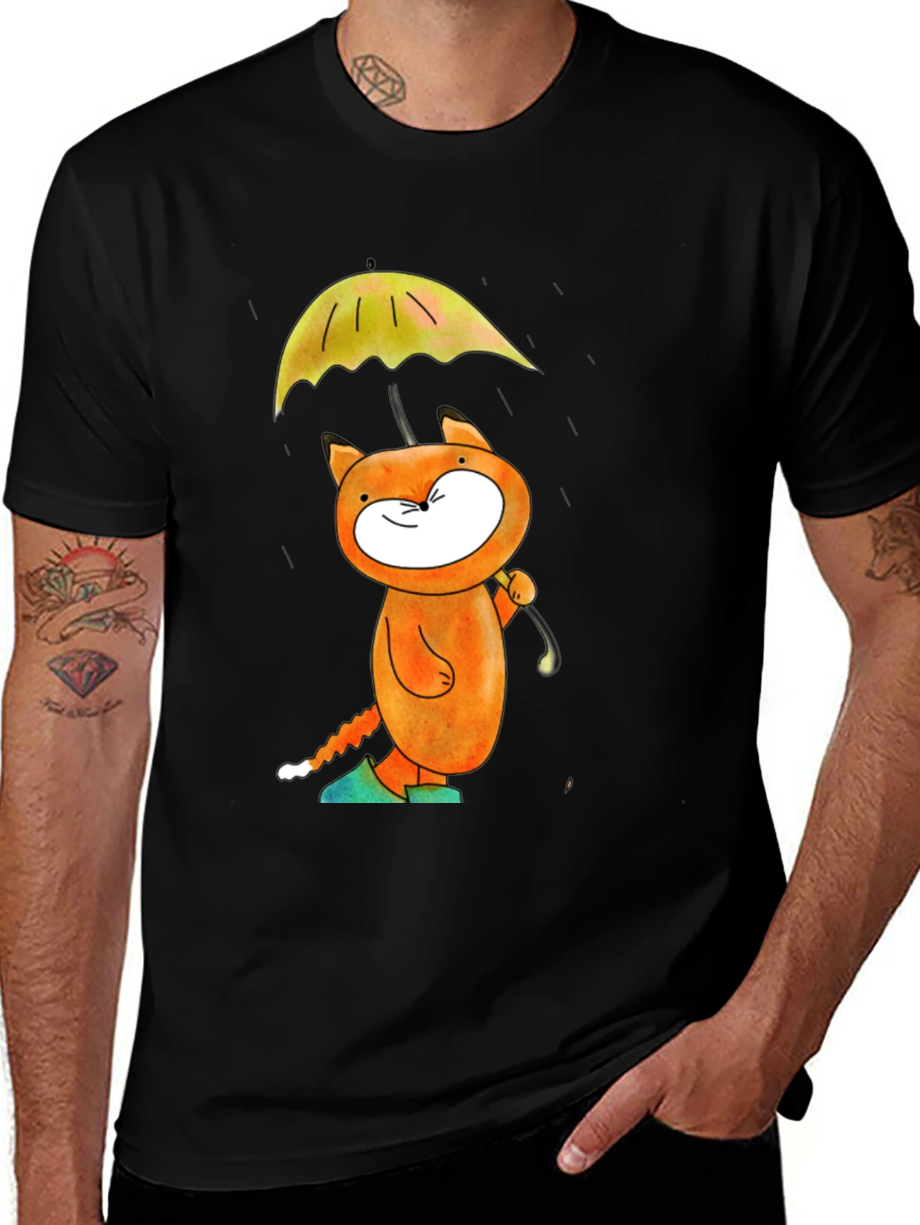 Variant 18 of Whimsical Cat & Umbrella Graphic T-Shirt