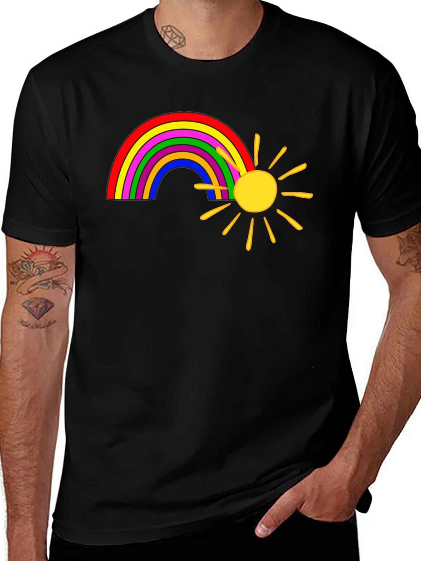 Variant 2 of Rainbow and Sun Graphic Tee - Black