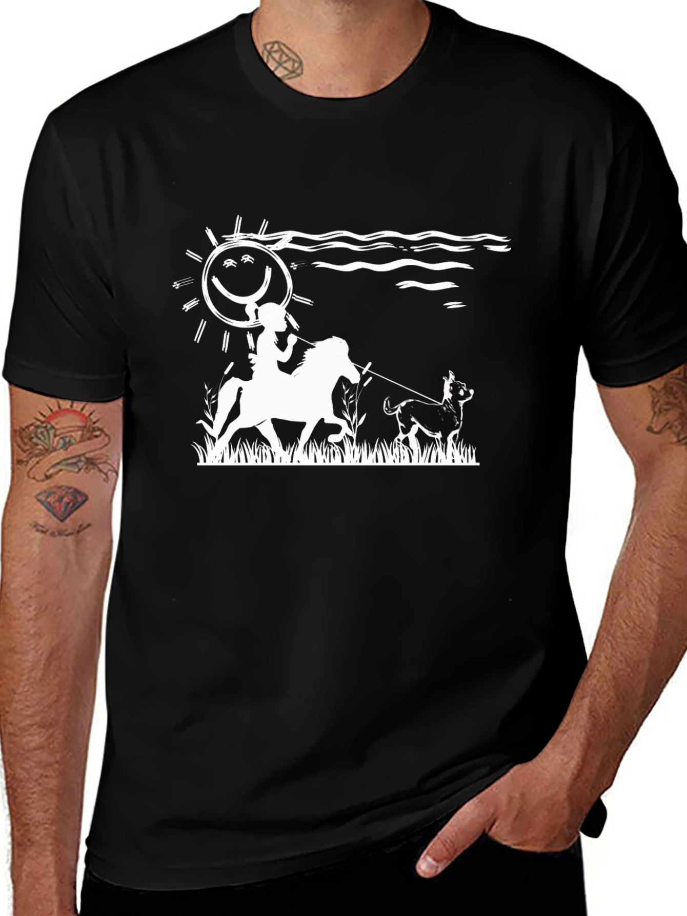 Variant 23 of Equestrian Dog Walking T-Shirt