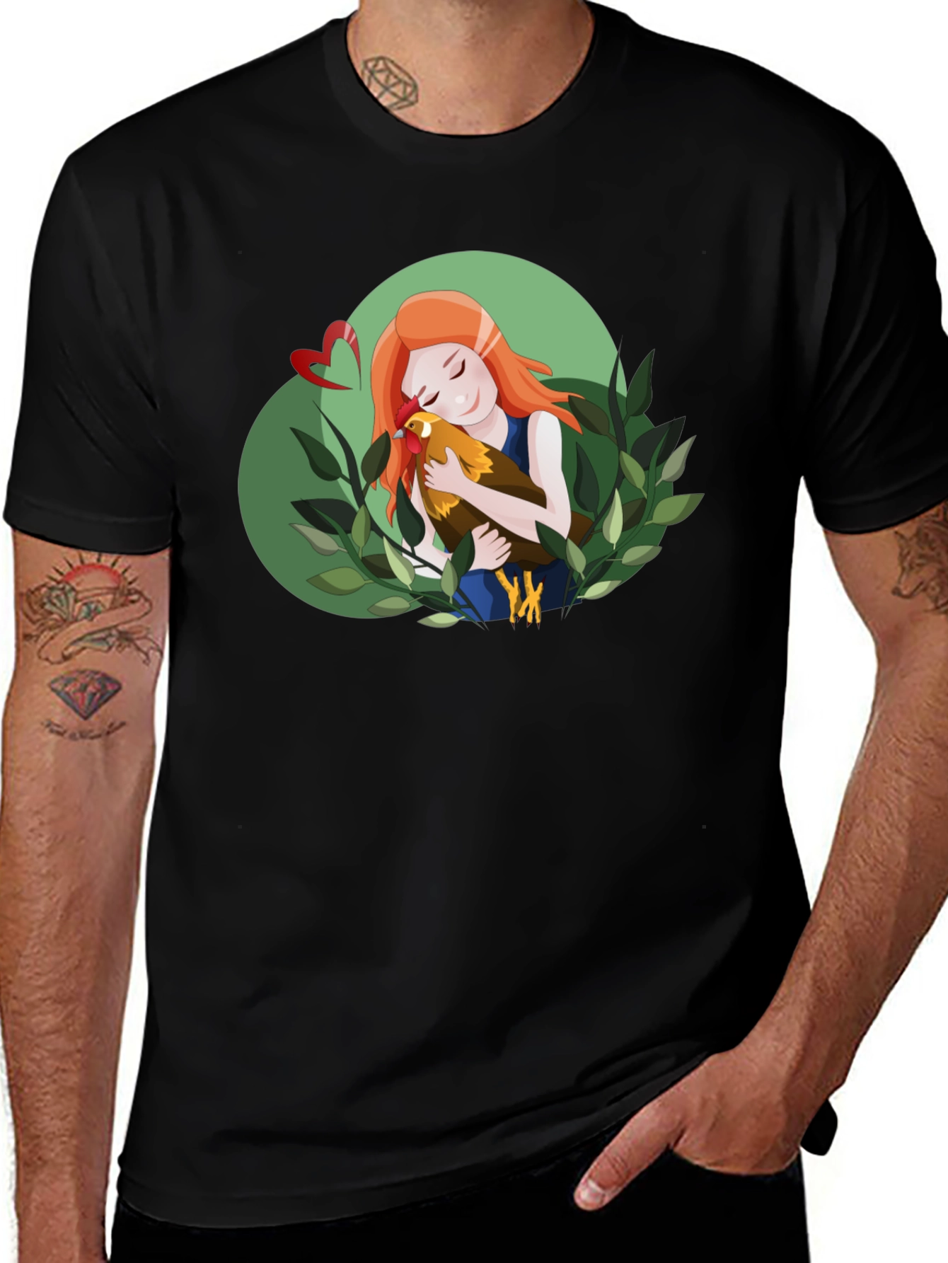 Variant 26 of Girl Hugging Chicken T-Shirt - Cute Graphic Tee