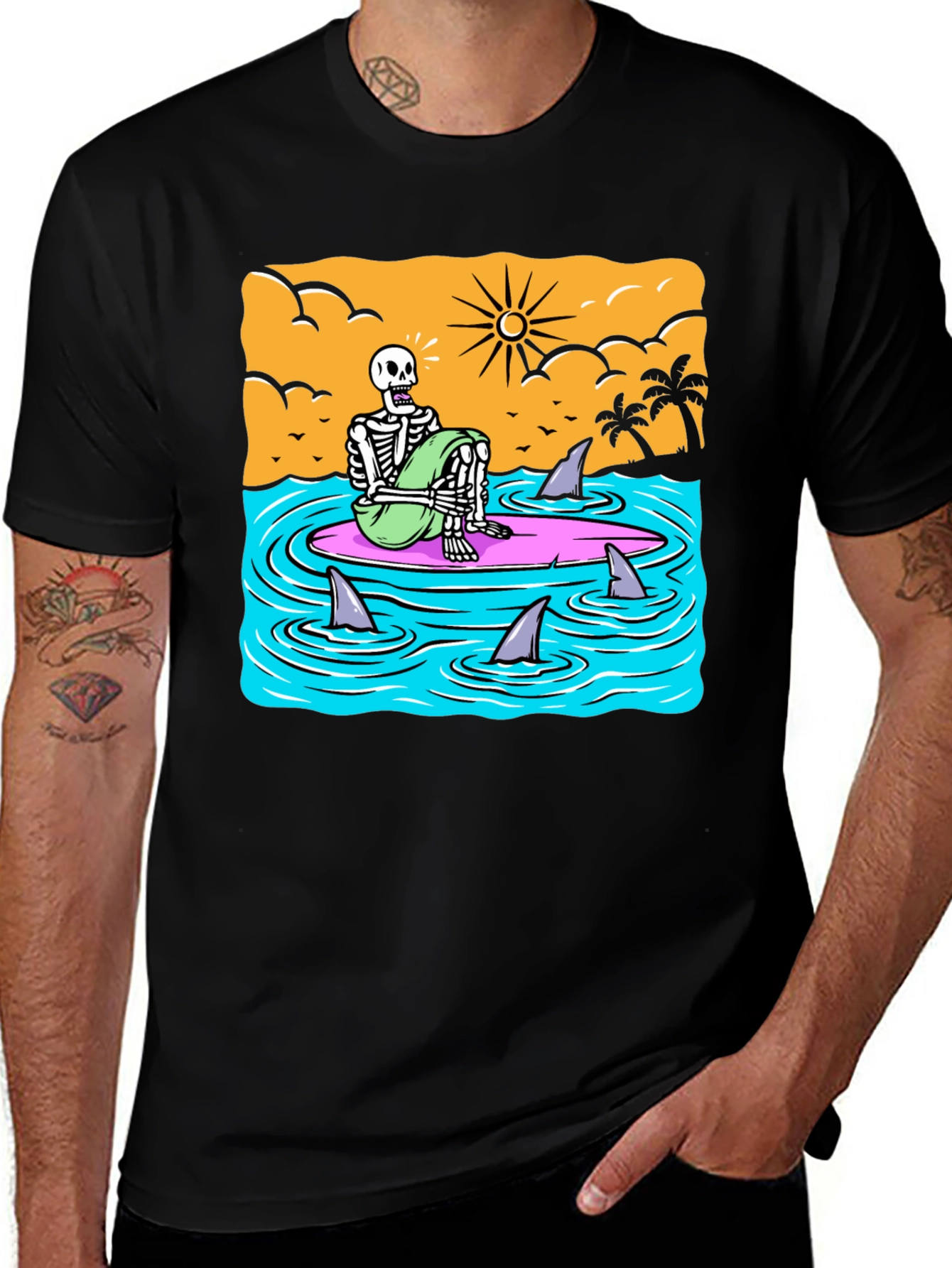 Variant 17 of Surf Skeleton T-Shirt - Beach Graphic Tee