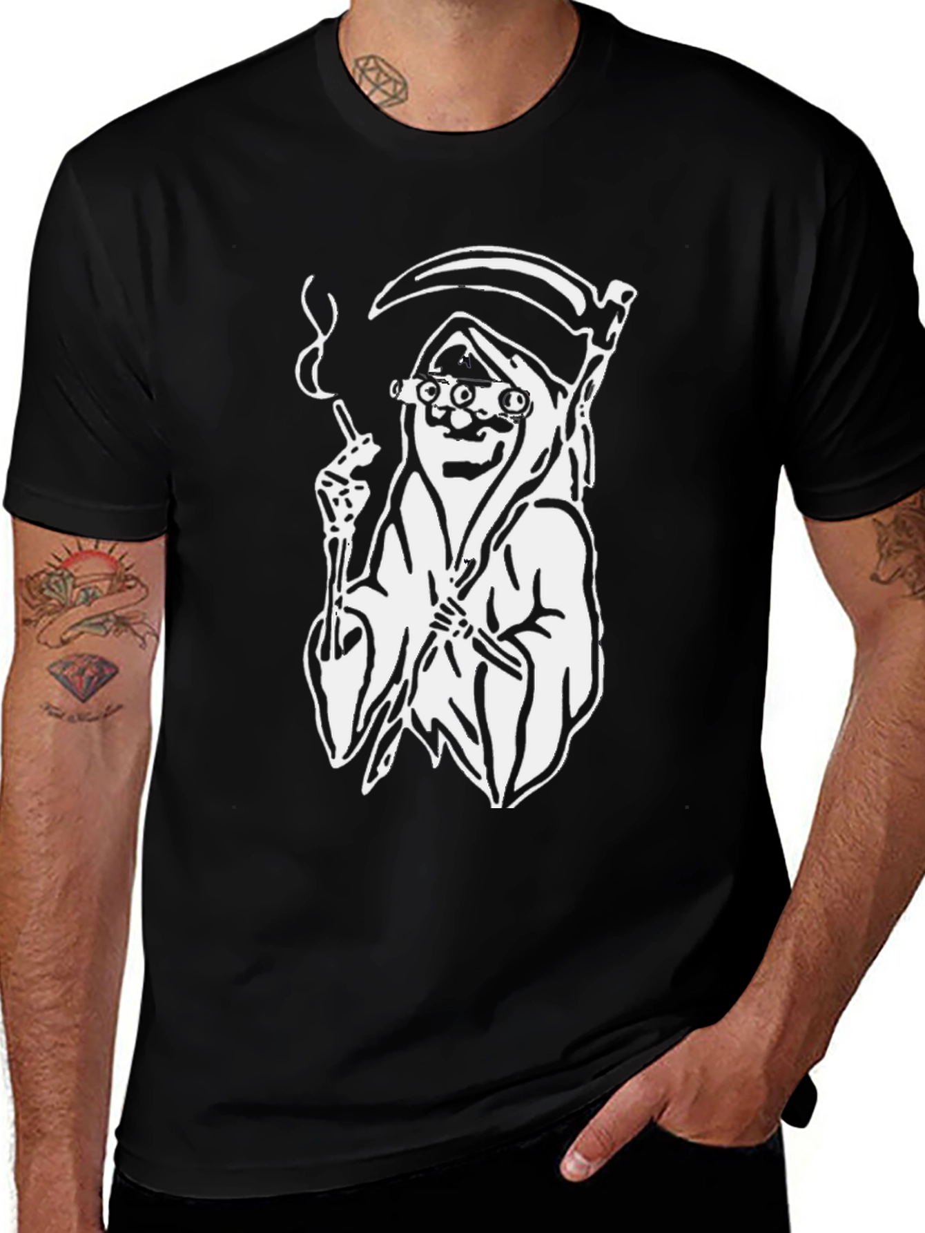 Variant 2 of Smoking Reaper Graphic T-Shirt - Black Cotton Tee