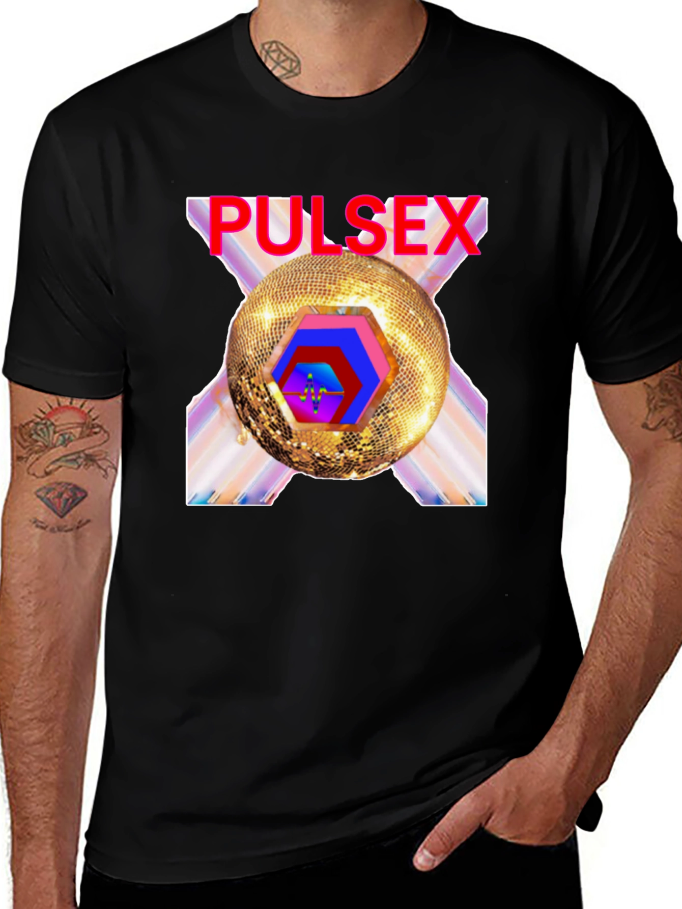 Variant 27 of PULSEX Graphic Tee - Shiny Disco Ball Design