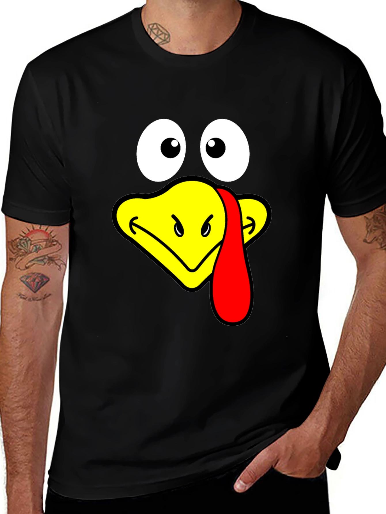 Variant 8 of Funny Turkey Face Thanksgiving Black T-Shirt