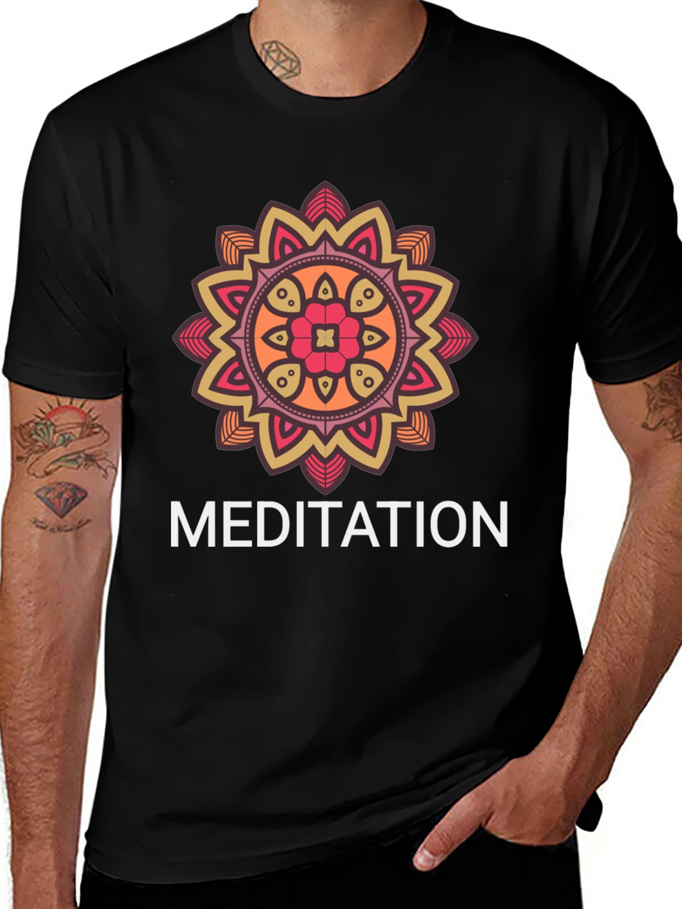 Variant 15 of Meditation Mandala Graphic Tee - Black Cotton T-Shirt