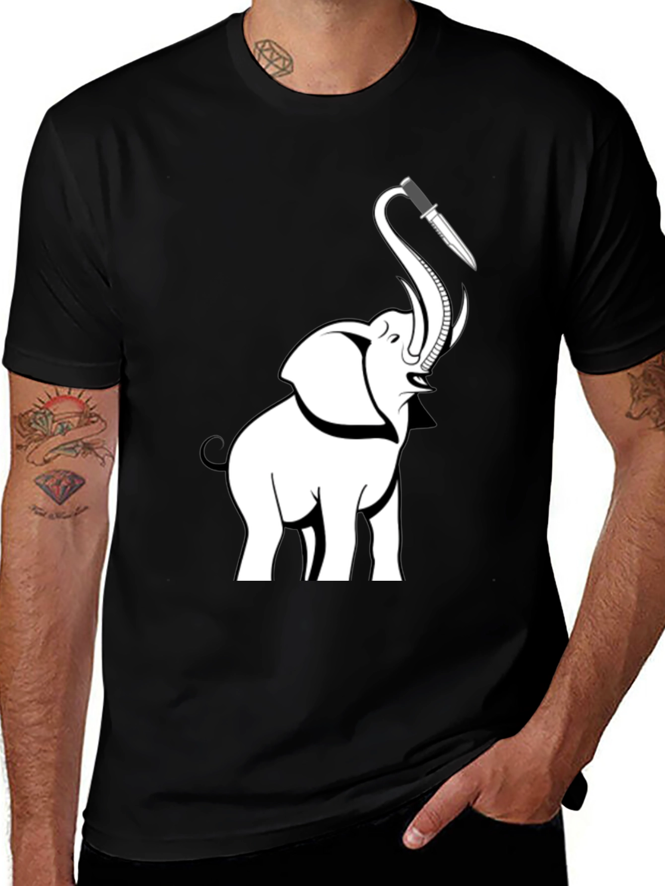 Variant 9 of Elephant Knife Graphic T-Shirt - Black