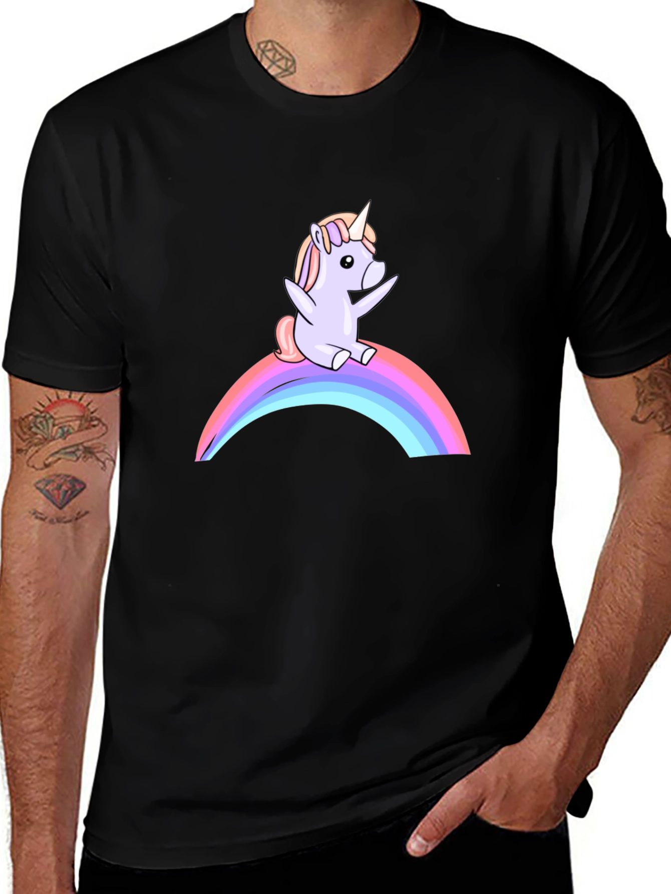 Black Unicorn Rainbow Black T-Shirt main image