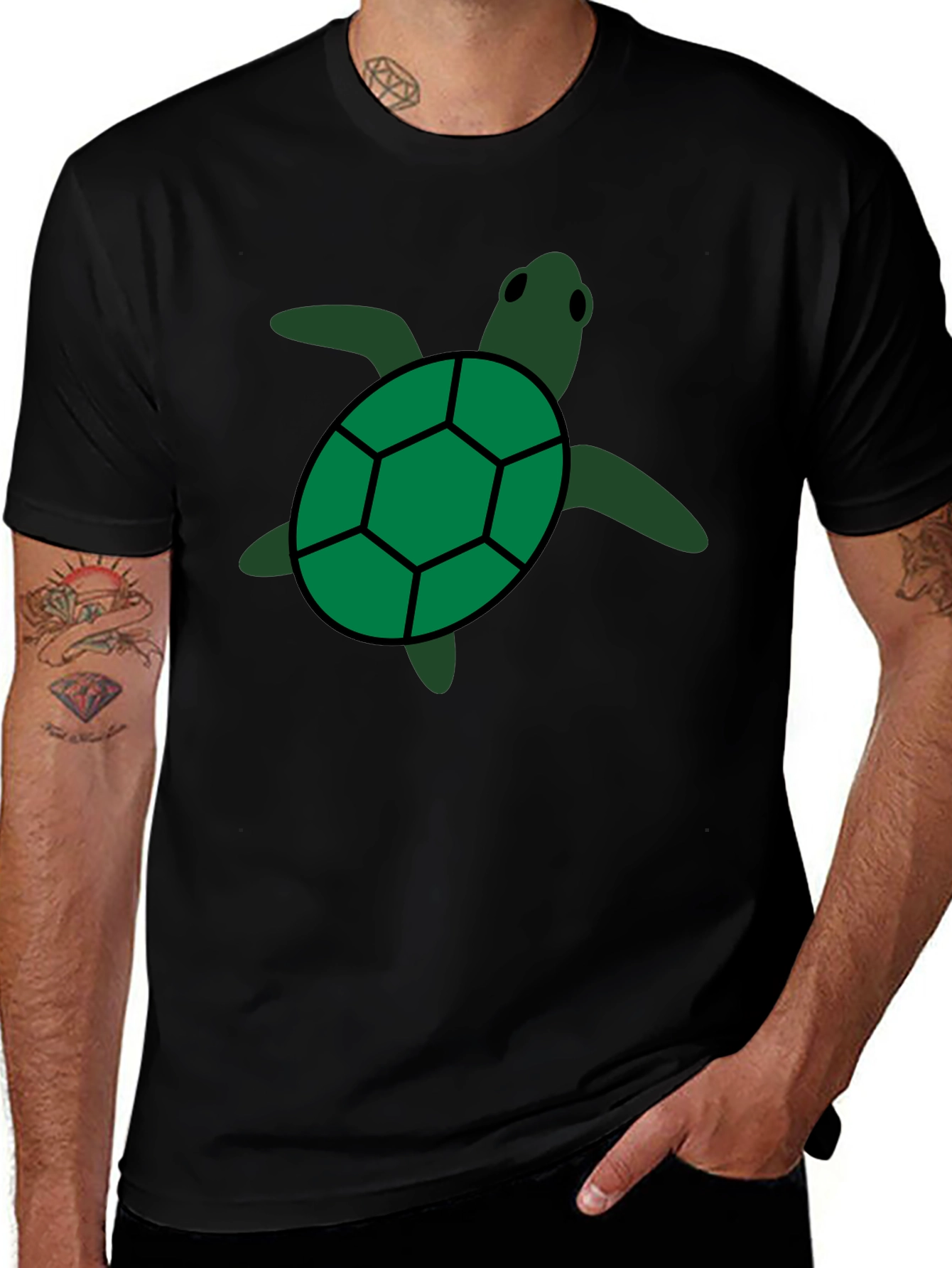 Variant 30 of Green Sea Turtle Graphic Tee - Black Casual Shirt
