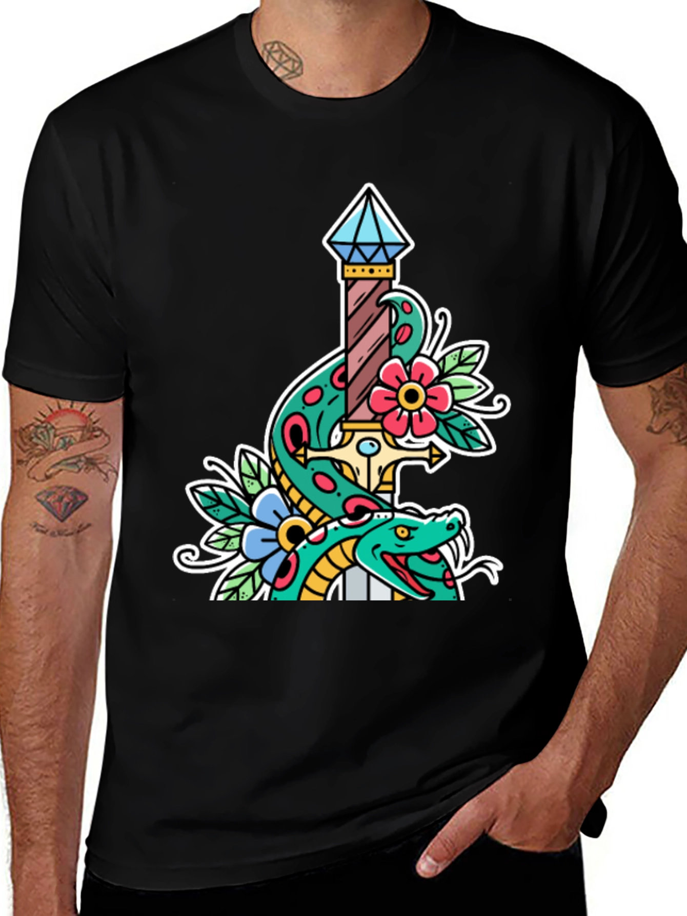 Snake & Dagger Graphic Tee - Men's Black T-Shirt
