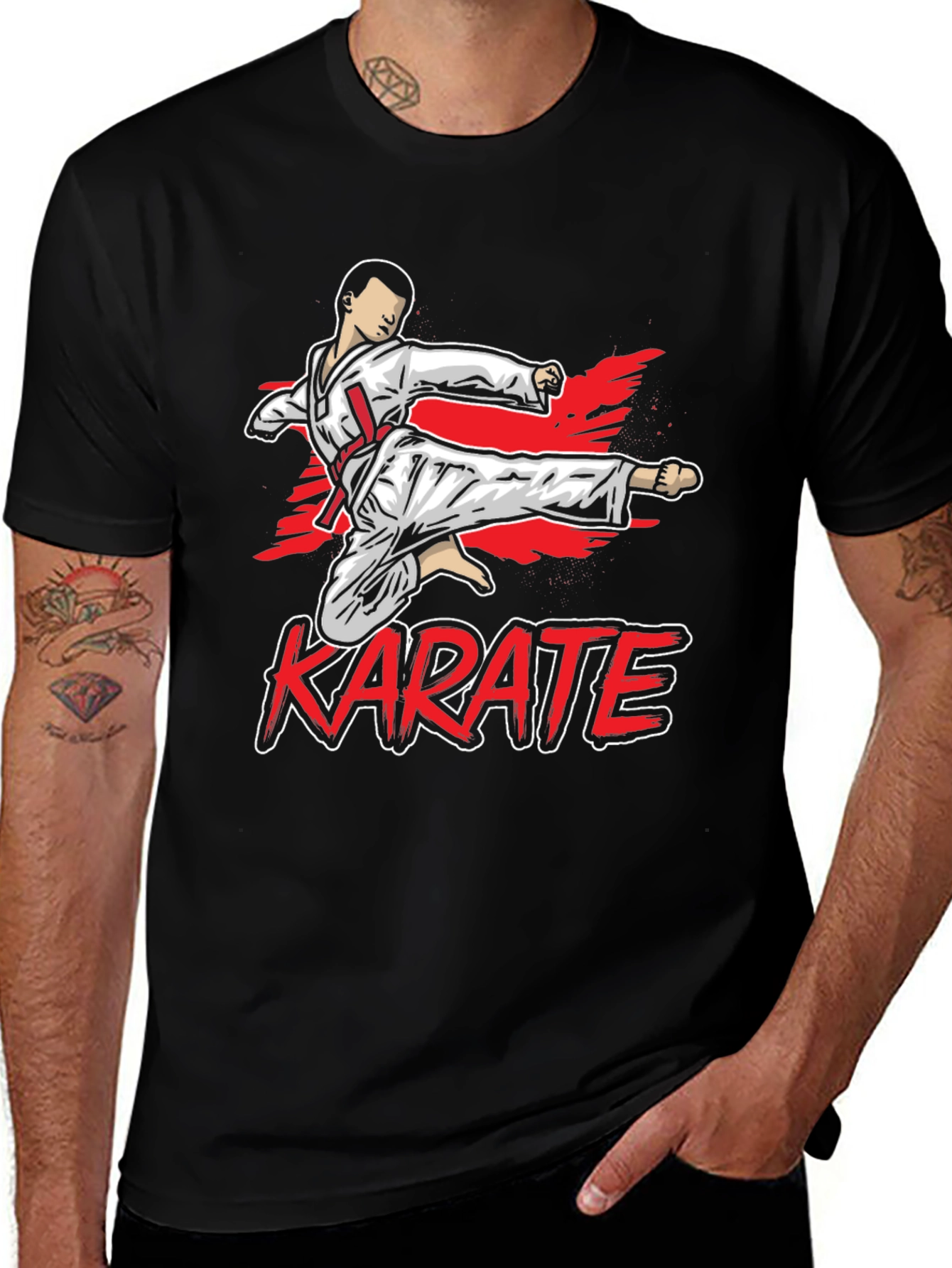 Black Karate Kick Graphic T-Shirt - Martial Arts Tee main image