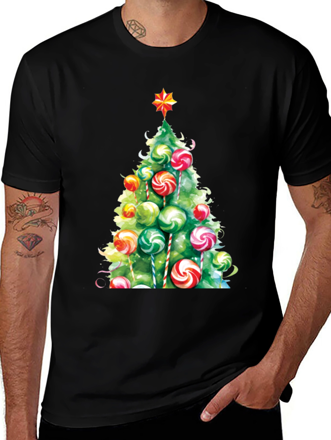 Variant 4 of Festive Christmas Tree Lollipop Graphic Tee