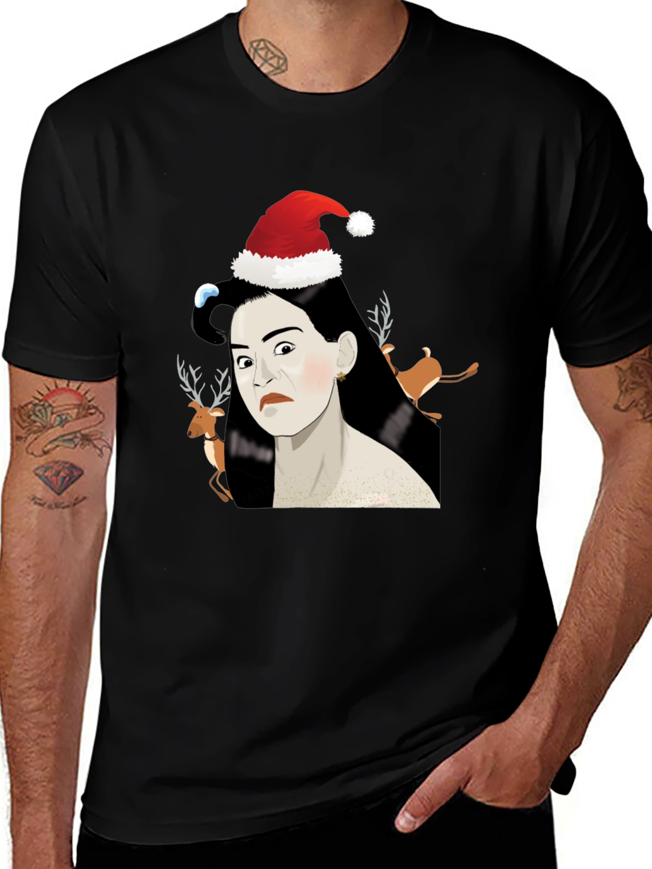 Funny Christmas T-Shirt with Santa Hat Design