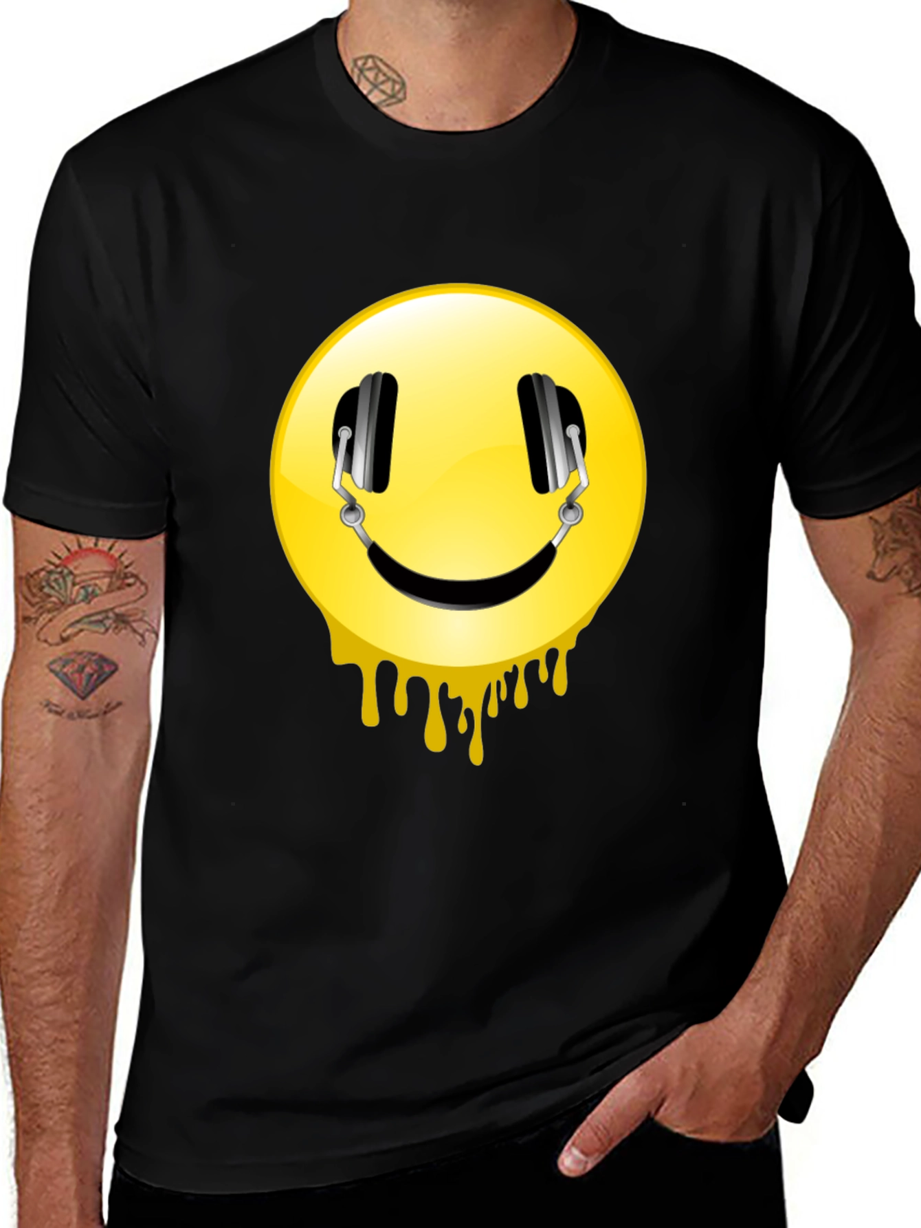 Variant 6 of Smiley Face Headphones Graphic Black T-Shirt