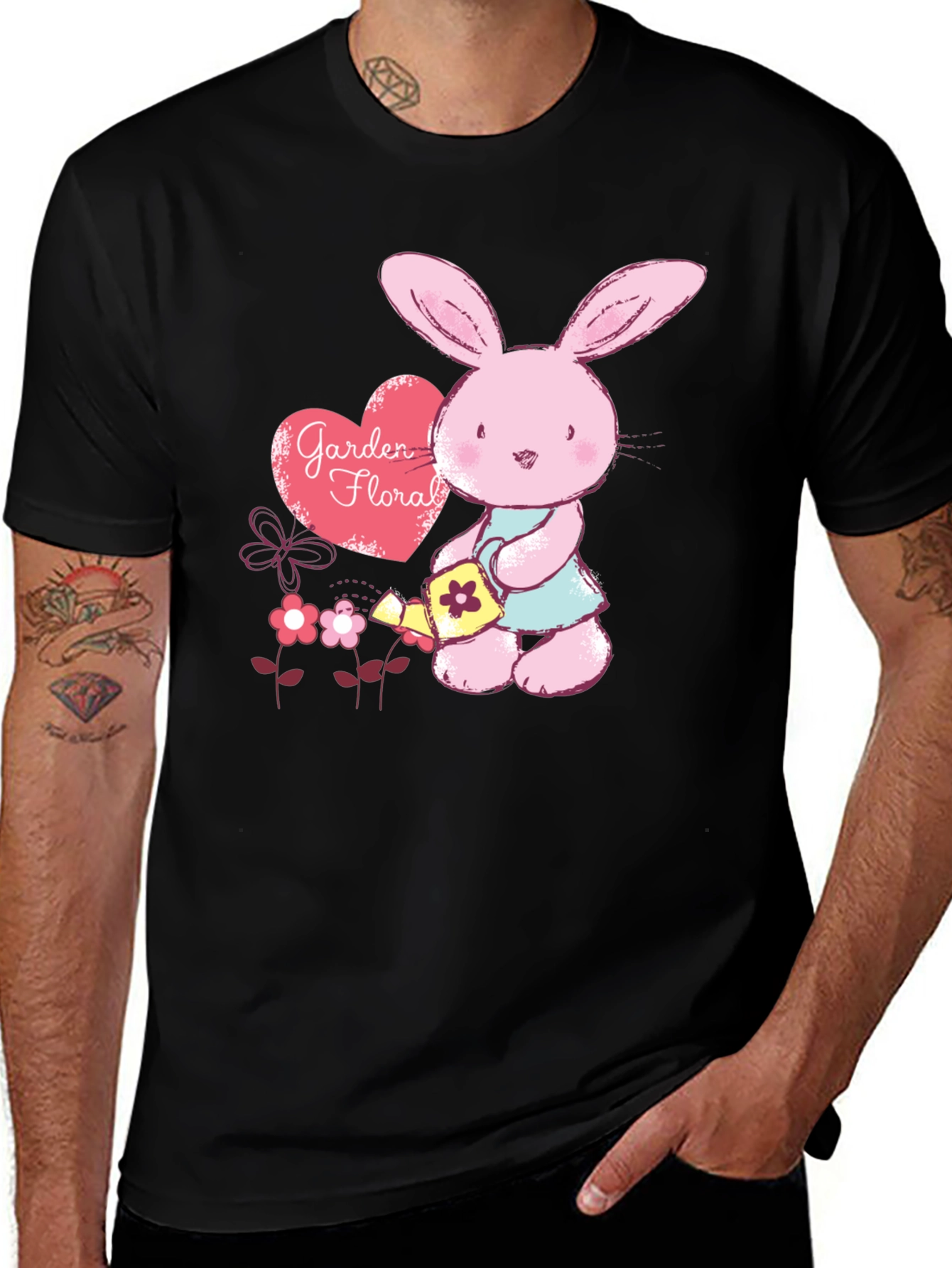 Variant 15 of Cute Bunny Gardener T-Shirt - Floral Garden Design