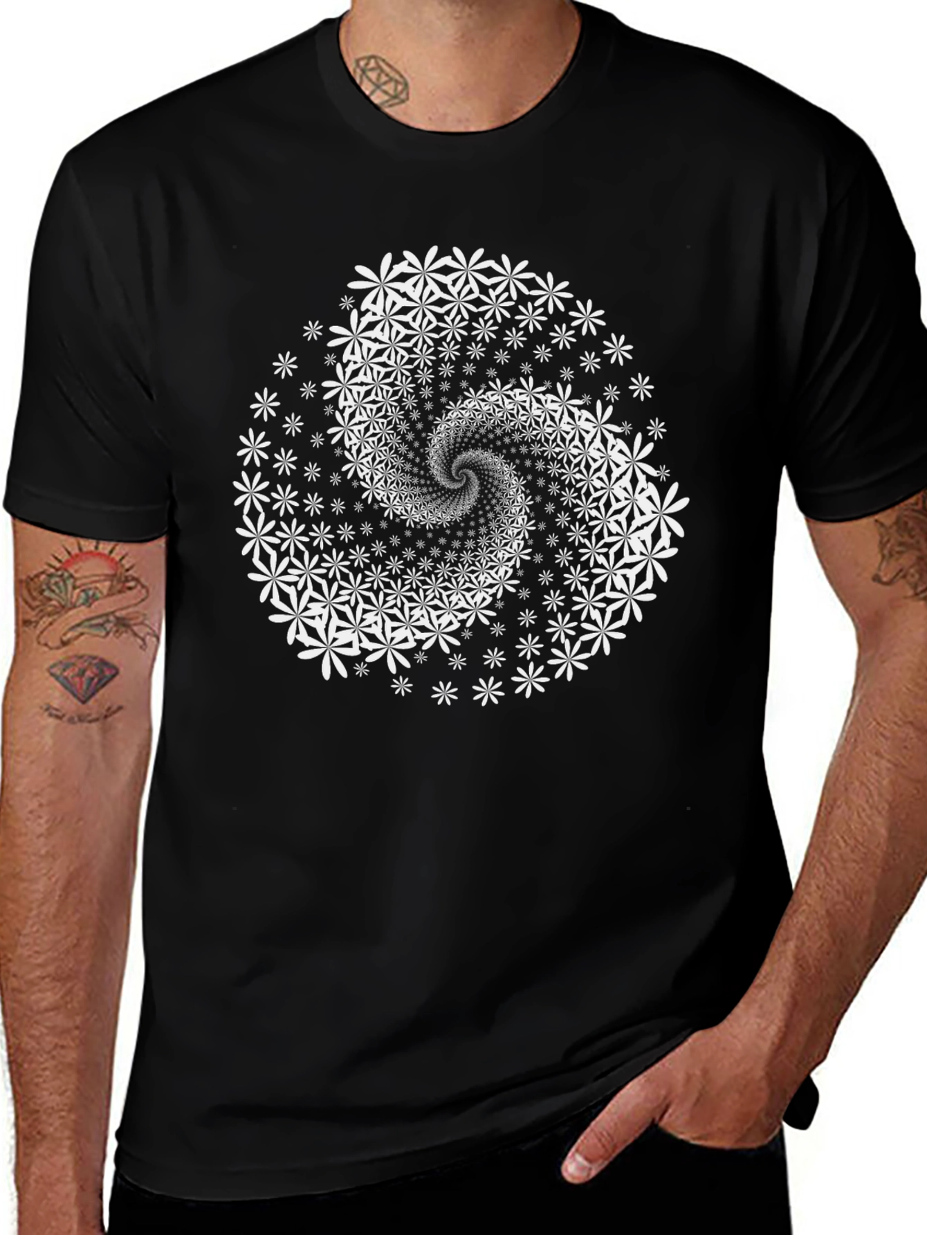 Floral Spiral Graphic Tee - Modern Black T-Shirt