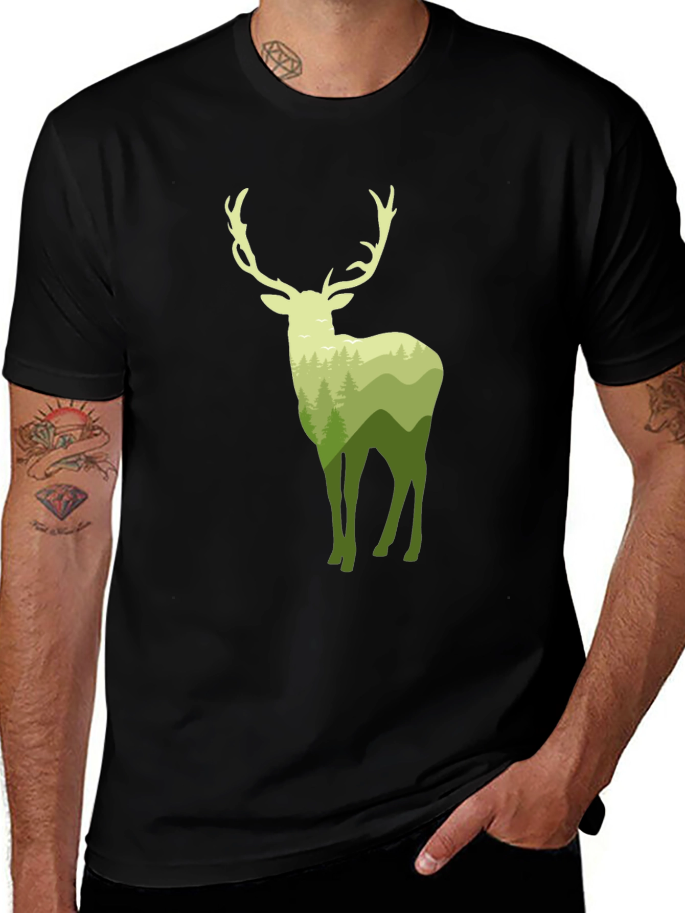 Variant 9 of Nature Deer Graphic Black T-Shirt