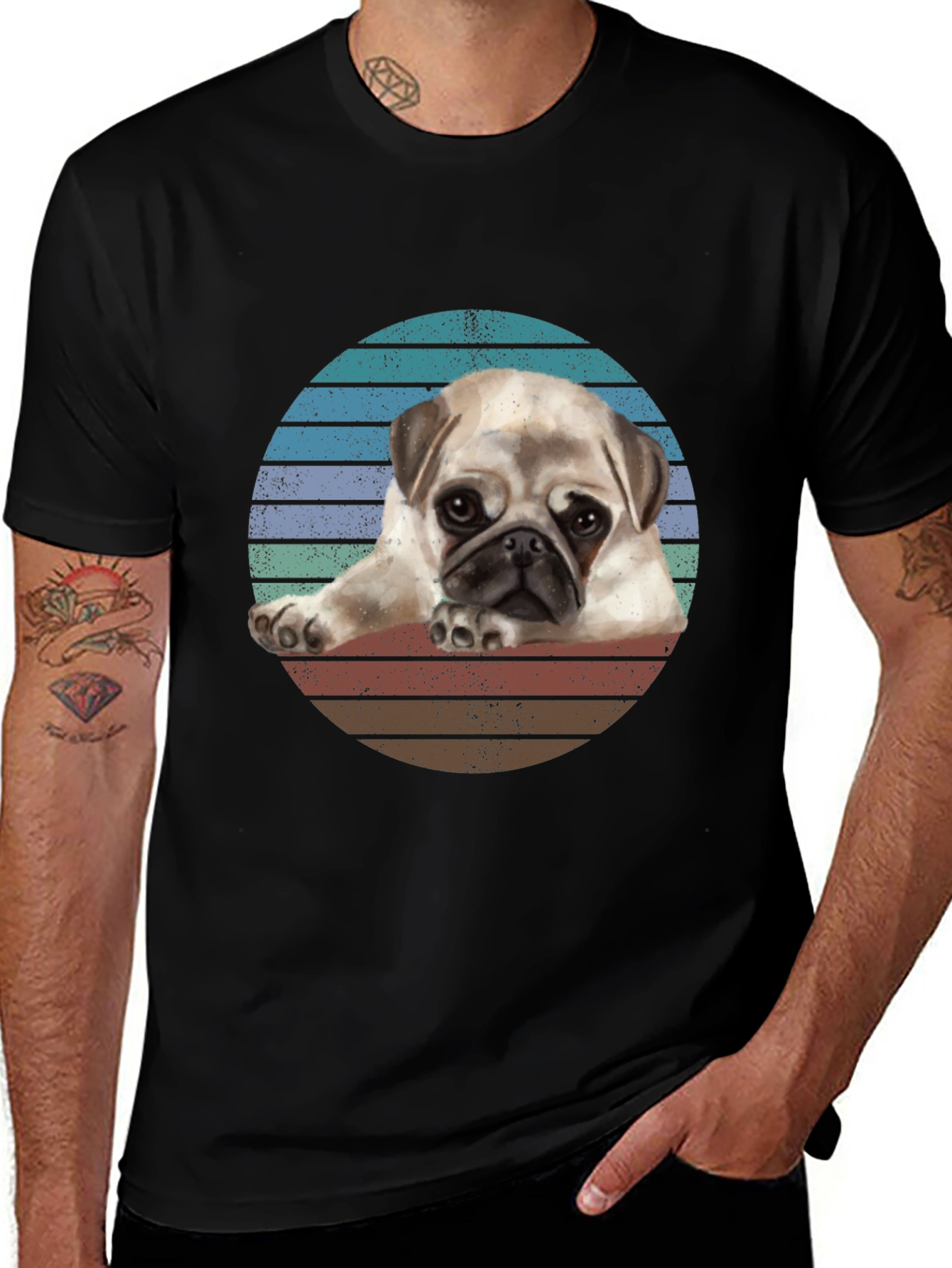Variant 11 of Pug Sunset Graphic Tee -  Retro Style