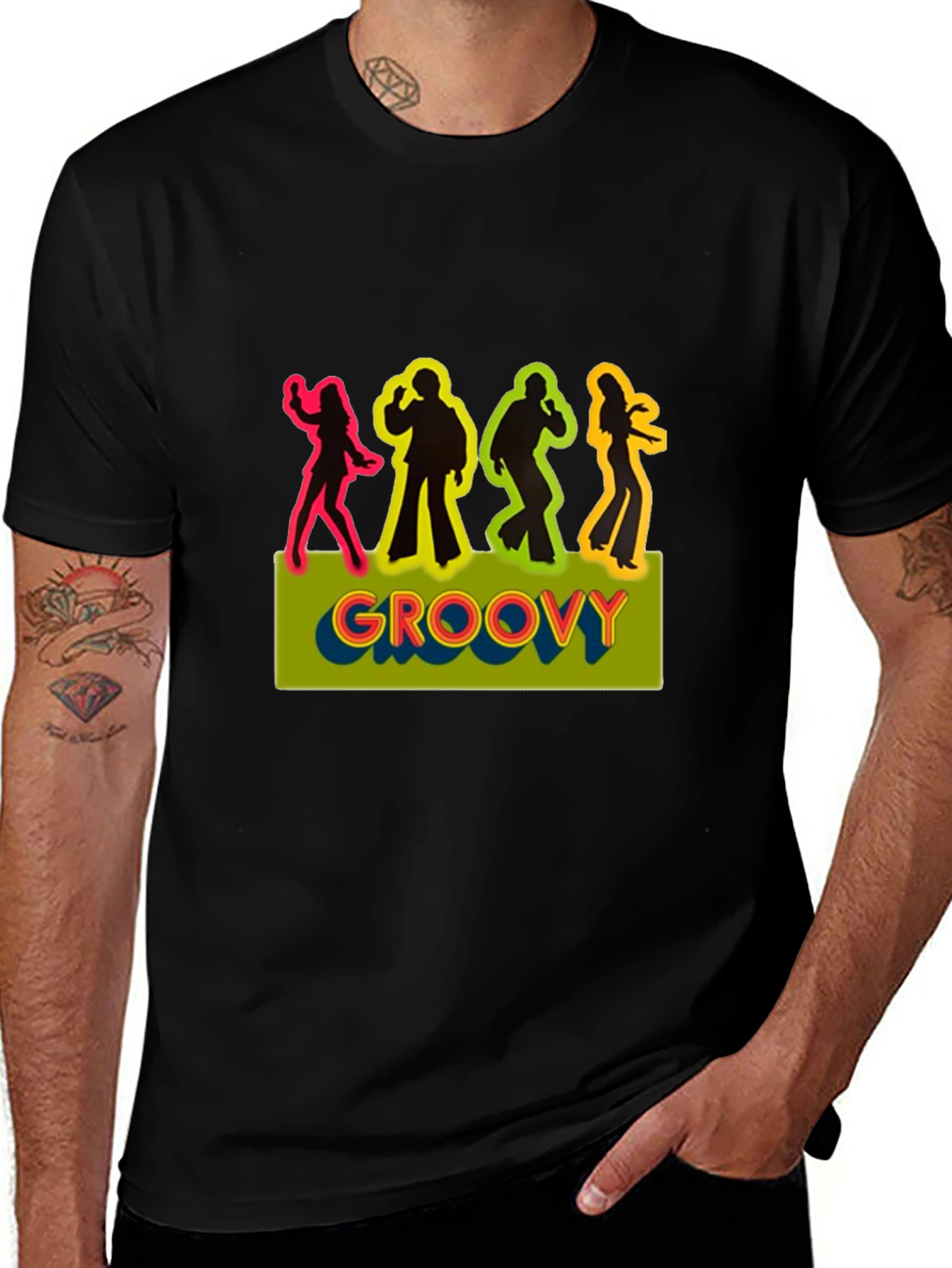 Variant 8 of Groovy Disco Silhouette Graphic Black T-Shirt