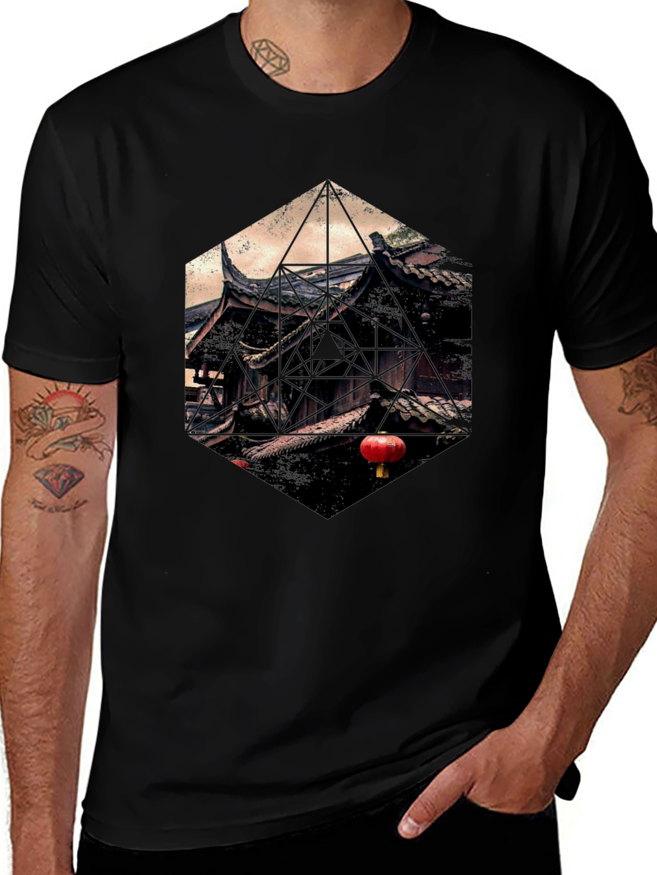 Variant 16 of Geometric Temple Graphic T-Shirt - Unique Design