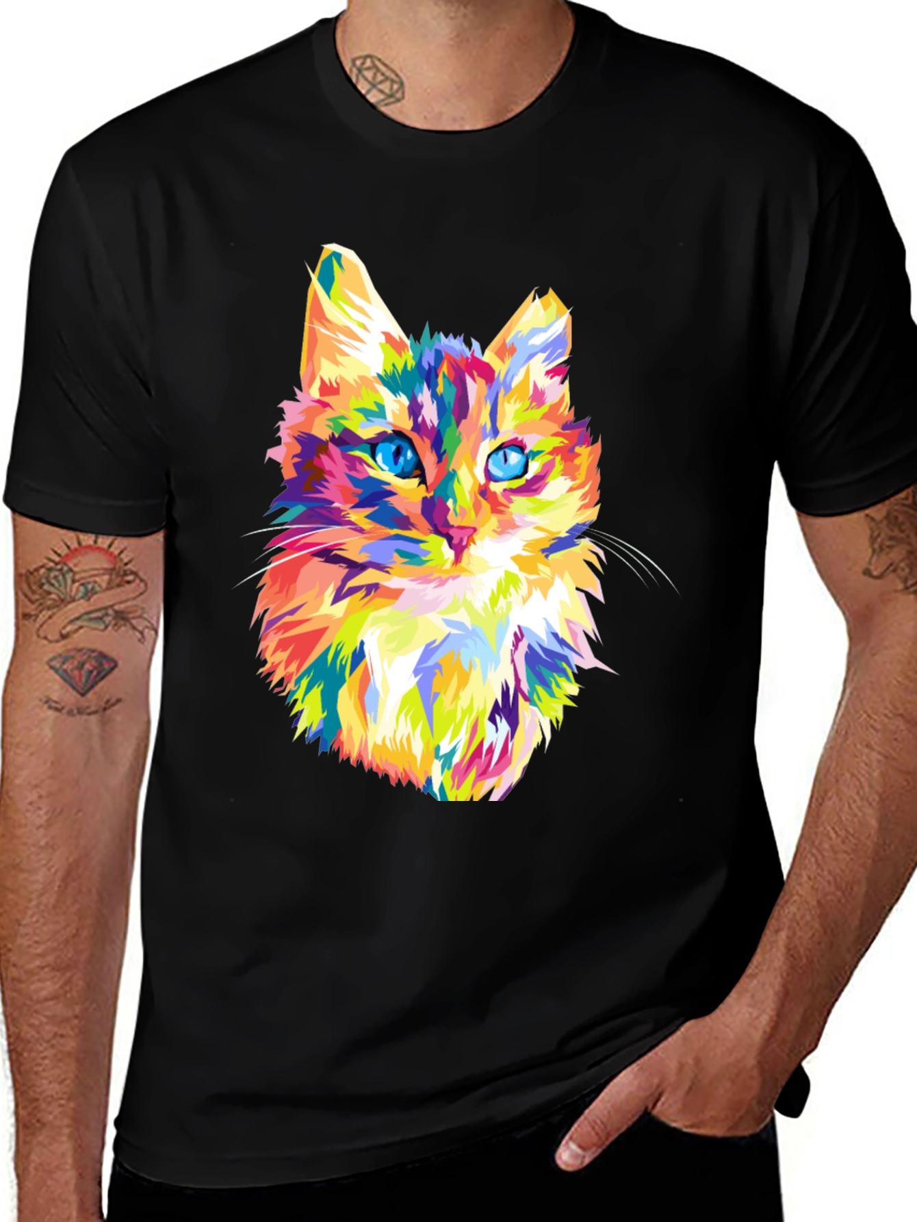 Variant 23 of Colorful Cat Graphic Black T-Shirt