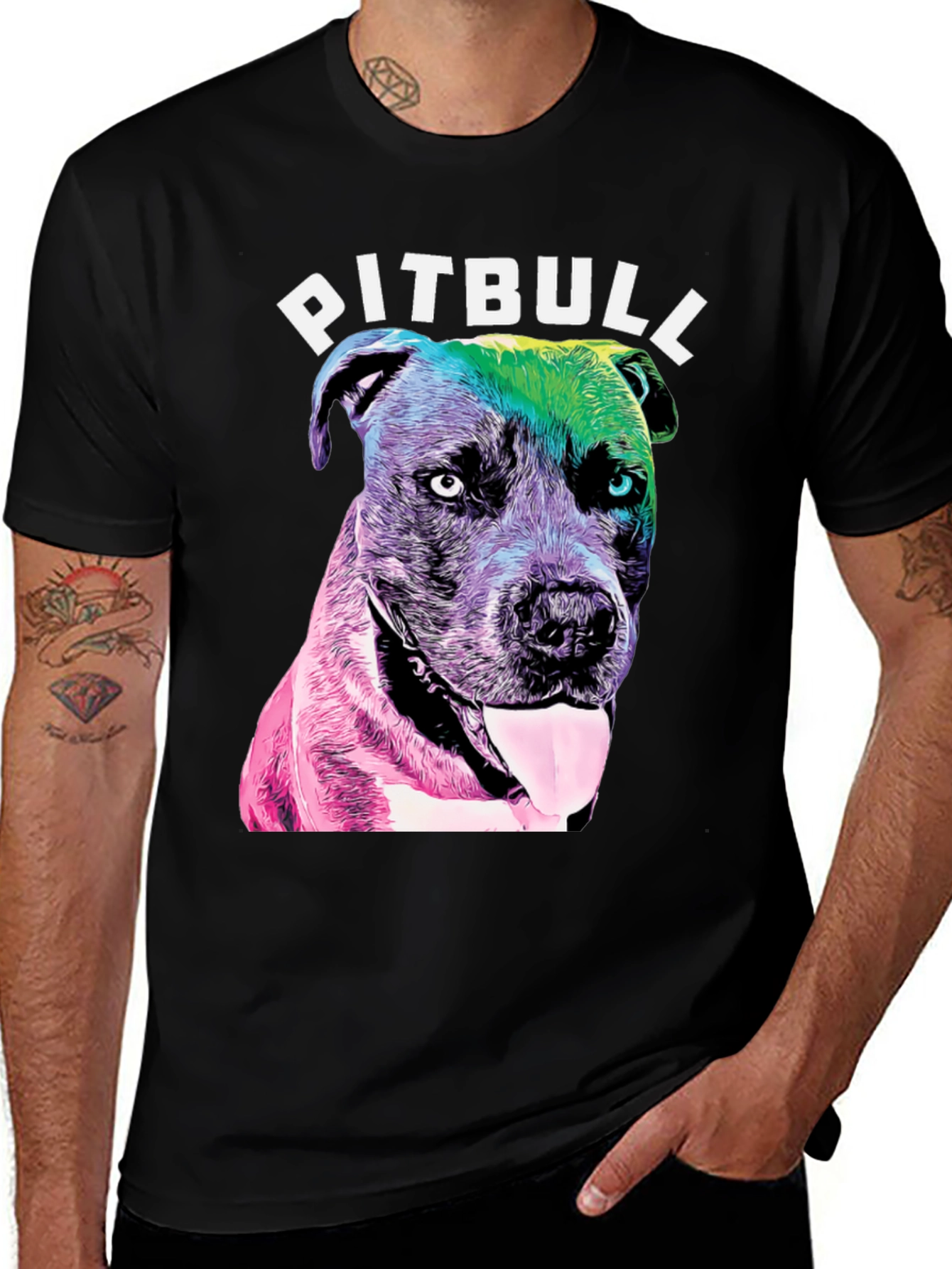 Variant 29 of Pitbull Dog Graphic Print Crew Neck T-Shirt