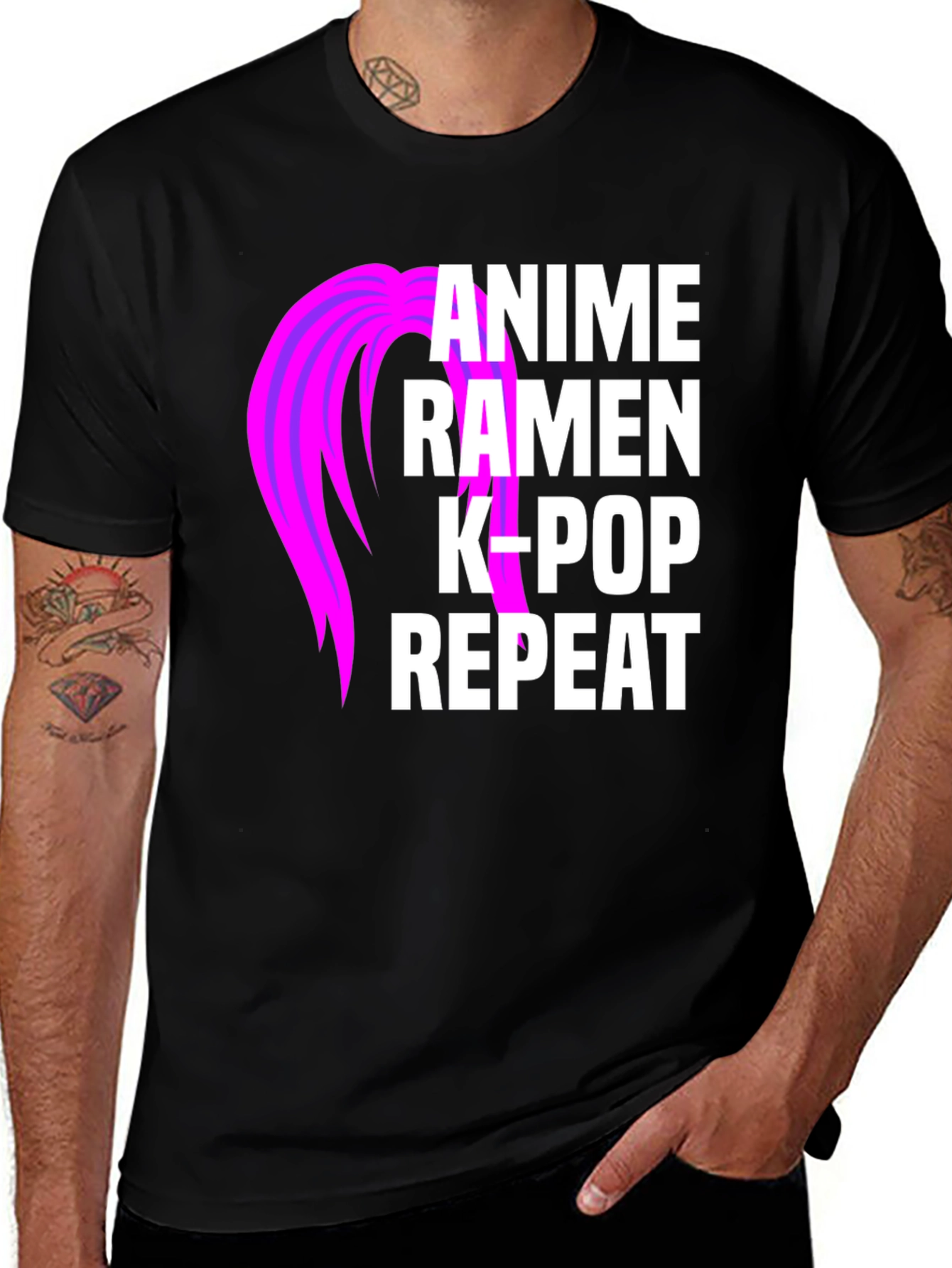 Black Anime Ramen K-Pop Repeat Graphic Tee main image