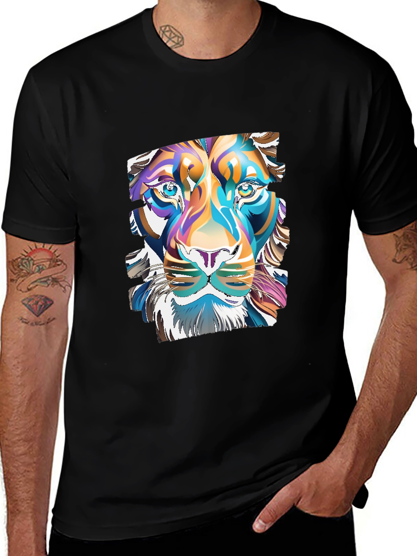 Variant 24 of Abstract Lion Graphic Black T-Shirt