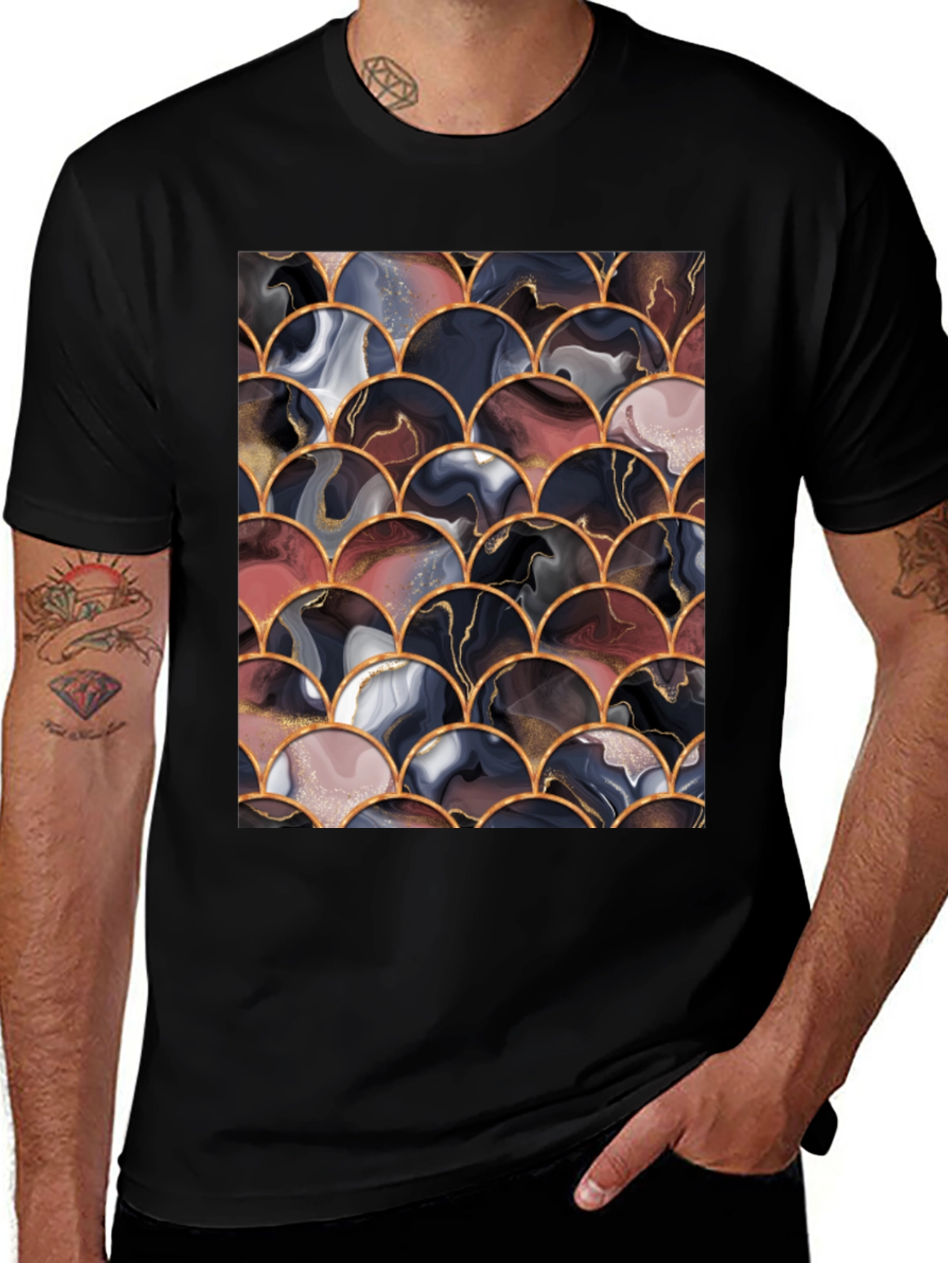 Variant 16 of Abstract Marble Scale Design Black T-Shirt