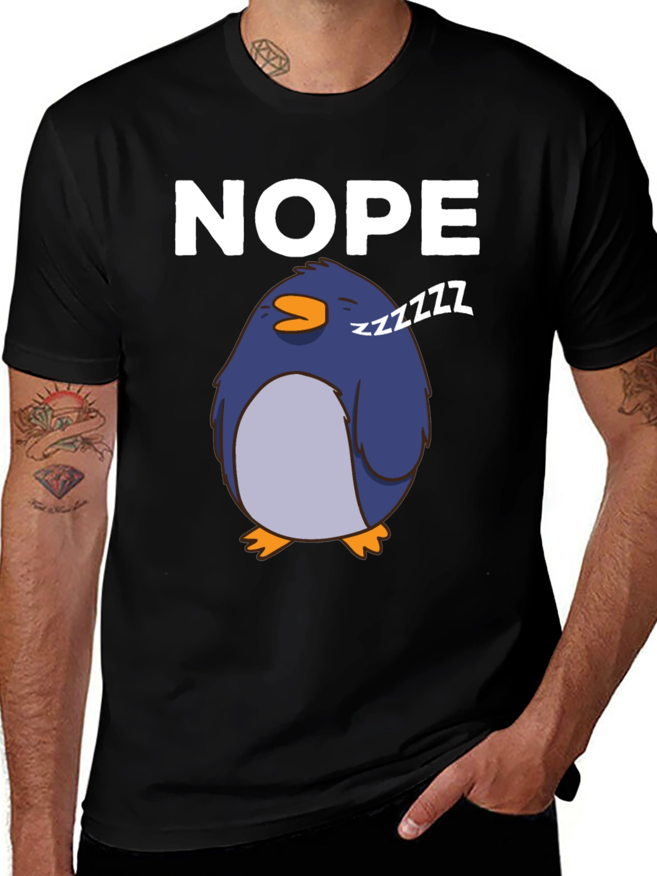Nope Sleeping Penguin Graphic T-Shirt - Cute & Funny
