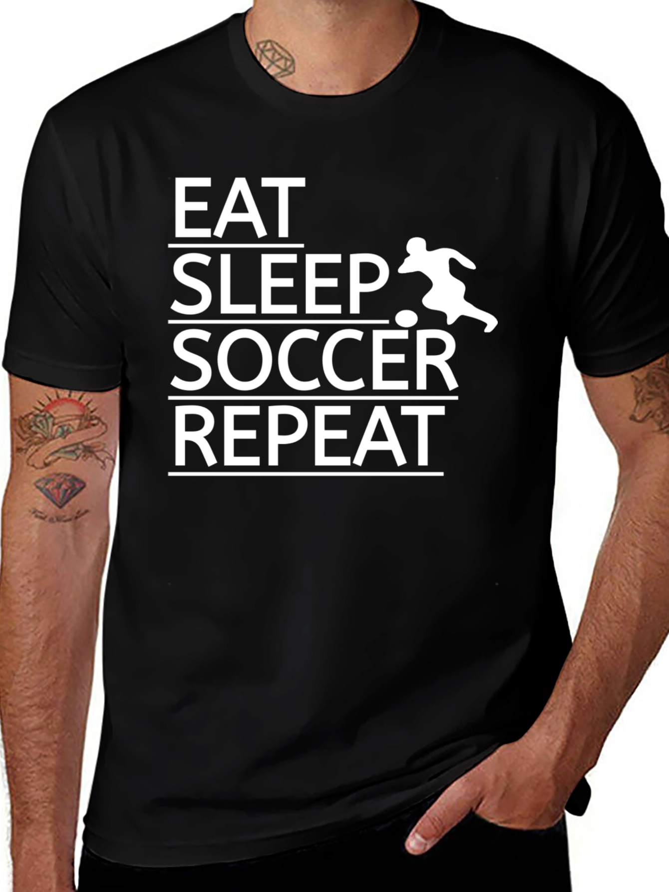 Eat Sleep Soccer Repeat T-Shirt - Black Graphic Tee