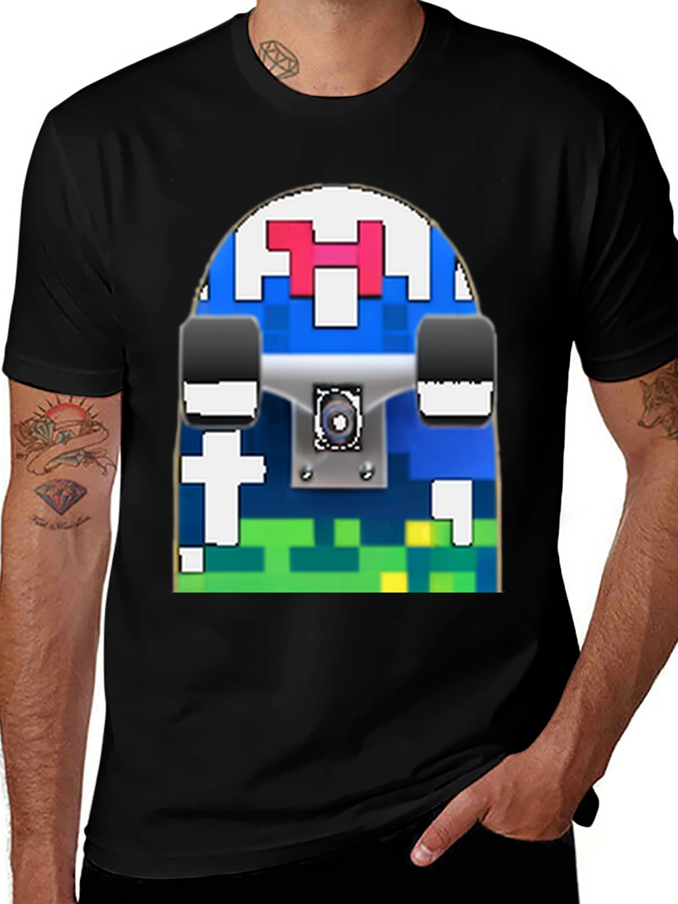 Variant 26 of Pixel Skateboard Graphic T-Shirt