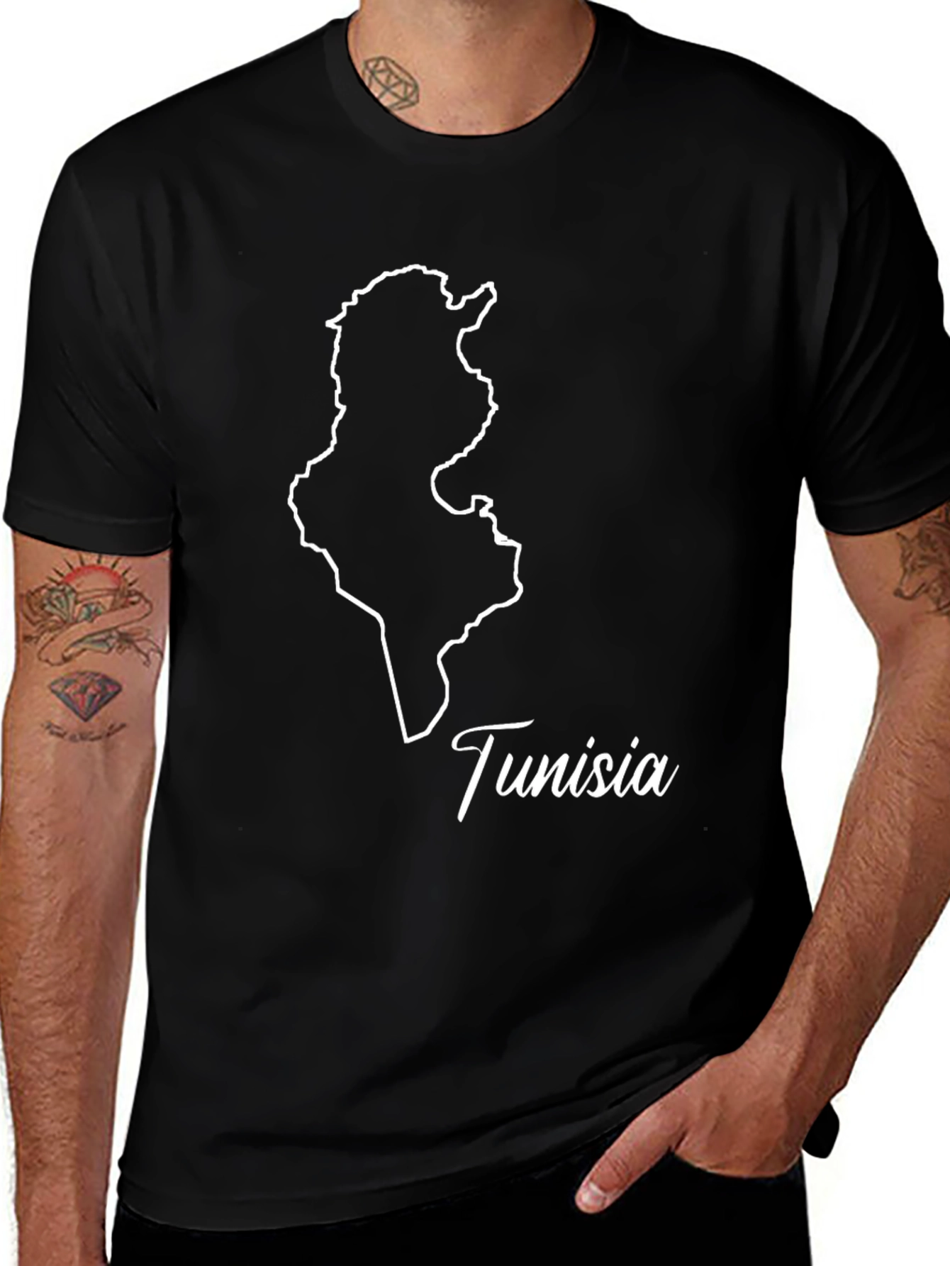 Tunisia Outline Black T-Shirt