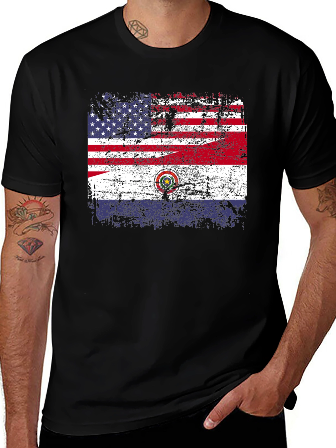 Variant 19 of USA Paraguay Flag Distressed T-Shirt