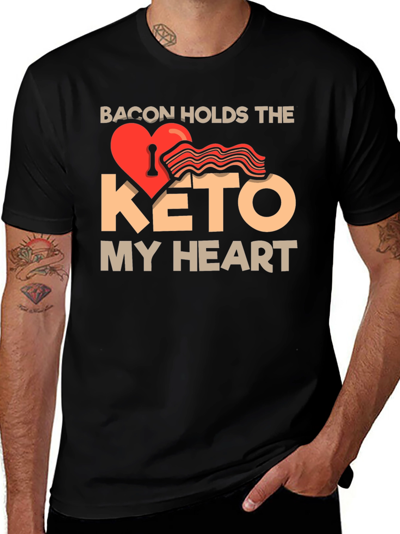 Variant 23 of Bacon Keto Heart T-Shirt - Funny Diet Tee