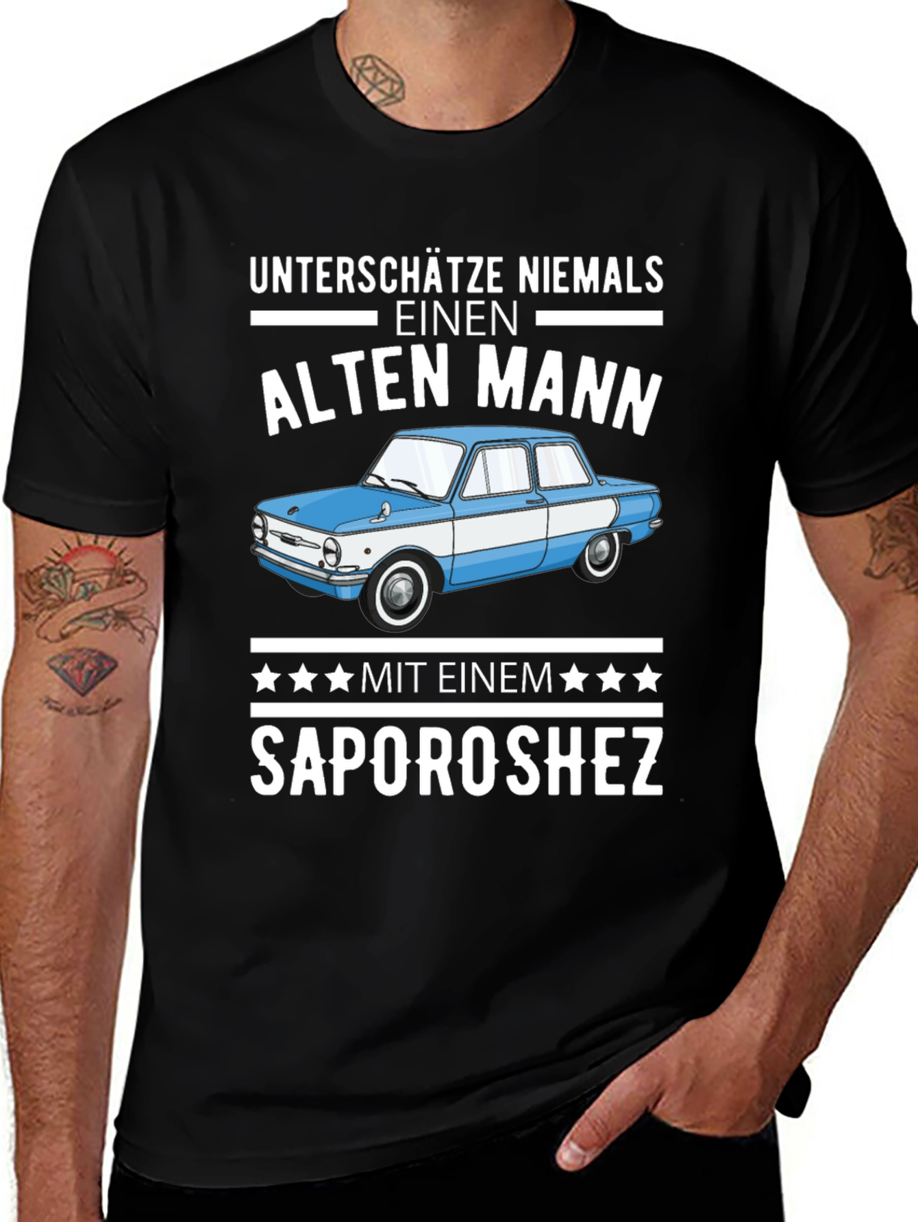 Variant 22 of Funny Old Man Zaporozhets Car Graphic T-Shirt