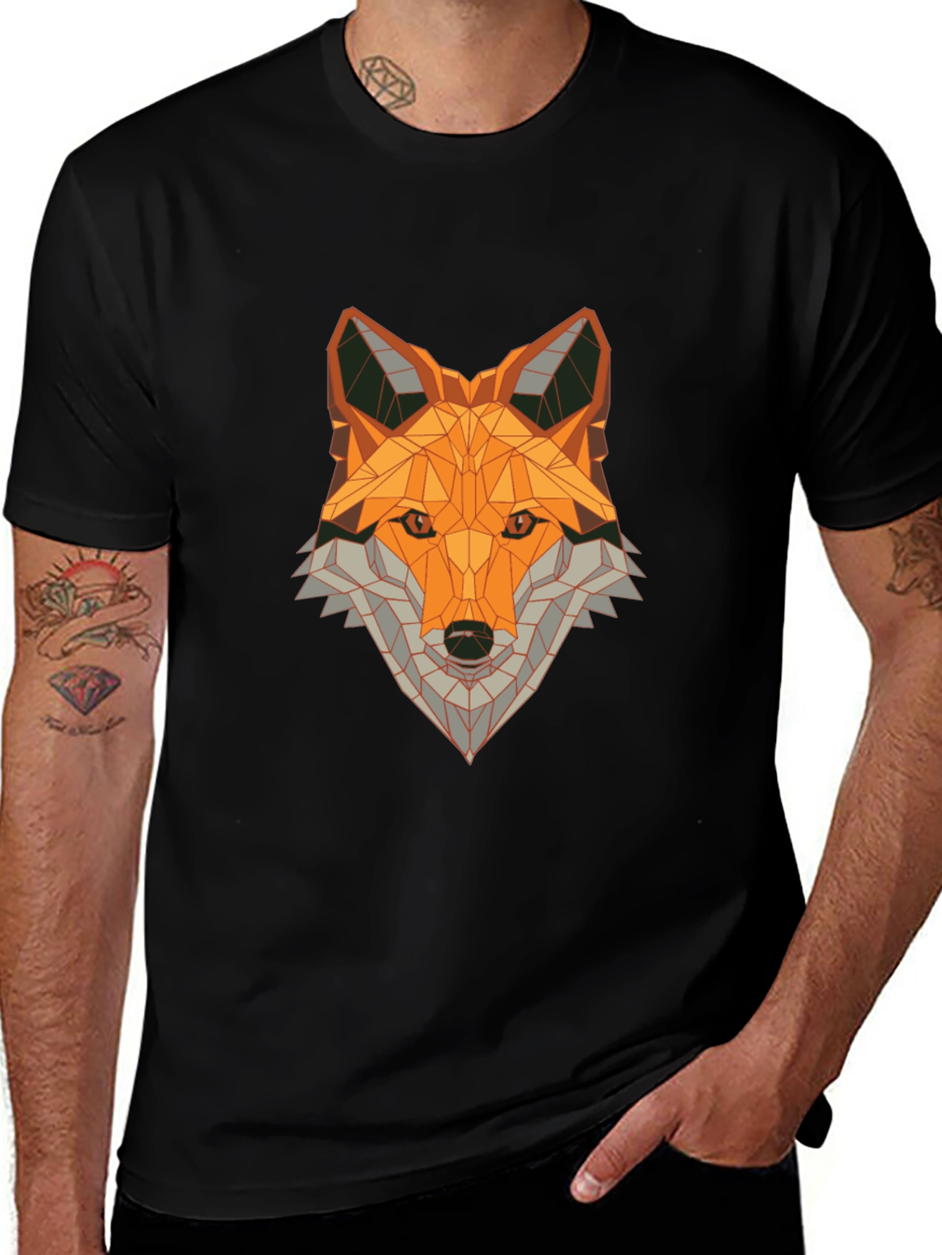 Variant 23 of Geometric Fox Graphic Tee - Stylish Animal Print Shirt