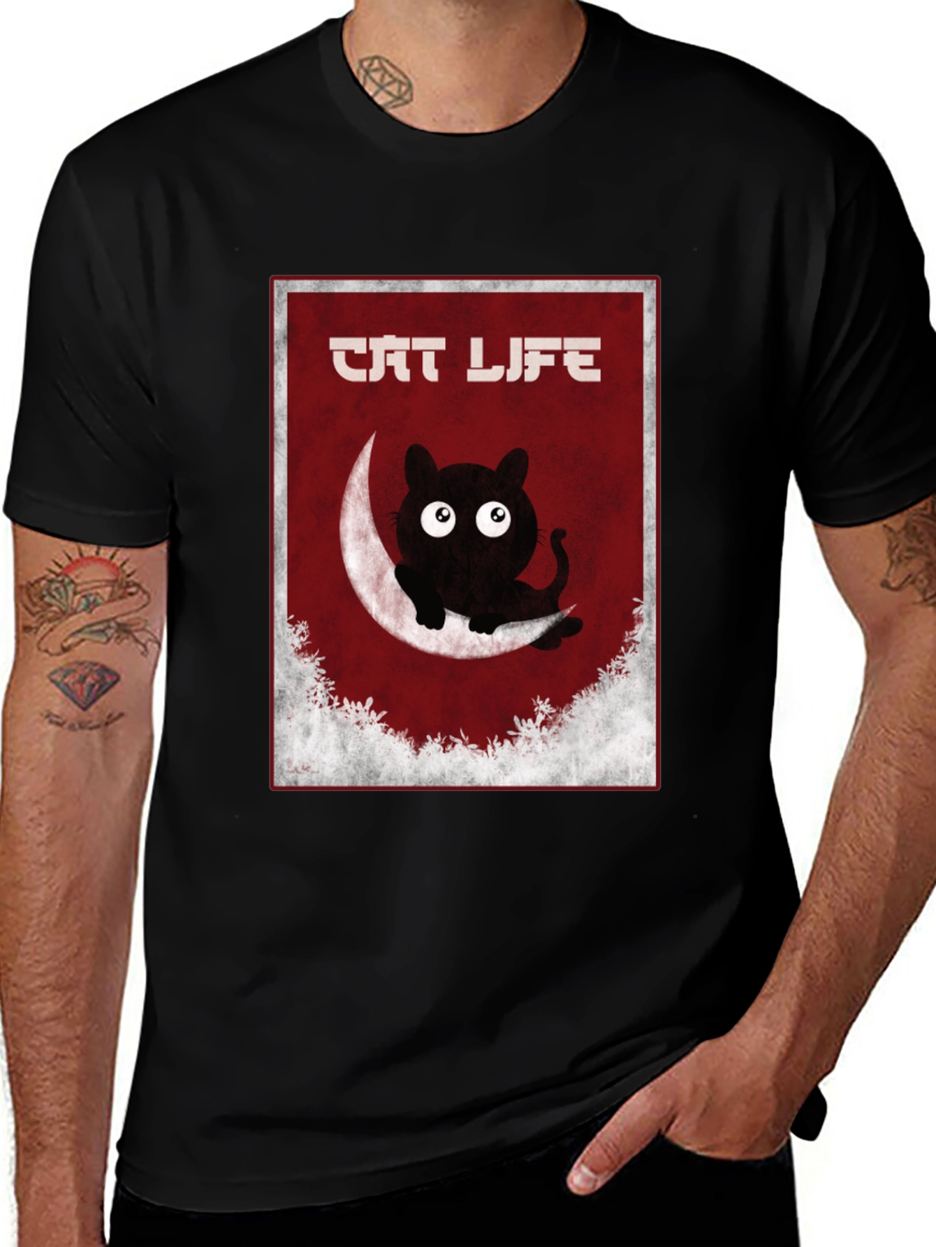 Variant 25 of Cat Life Graphic T-Shirt - Men's Black Tee