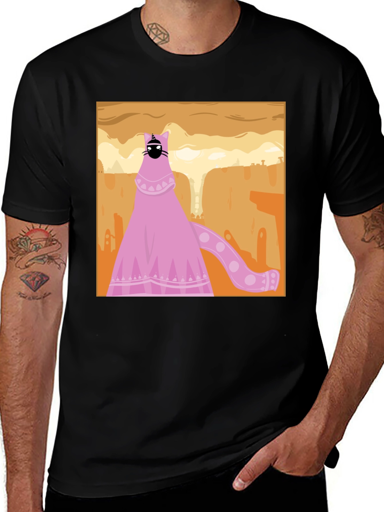 Variant 13 of Whimsical Cat Graphic T-Shirt - Quirky Pink Design