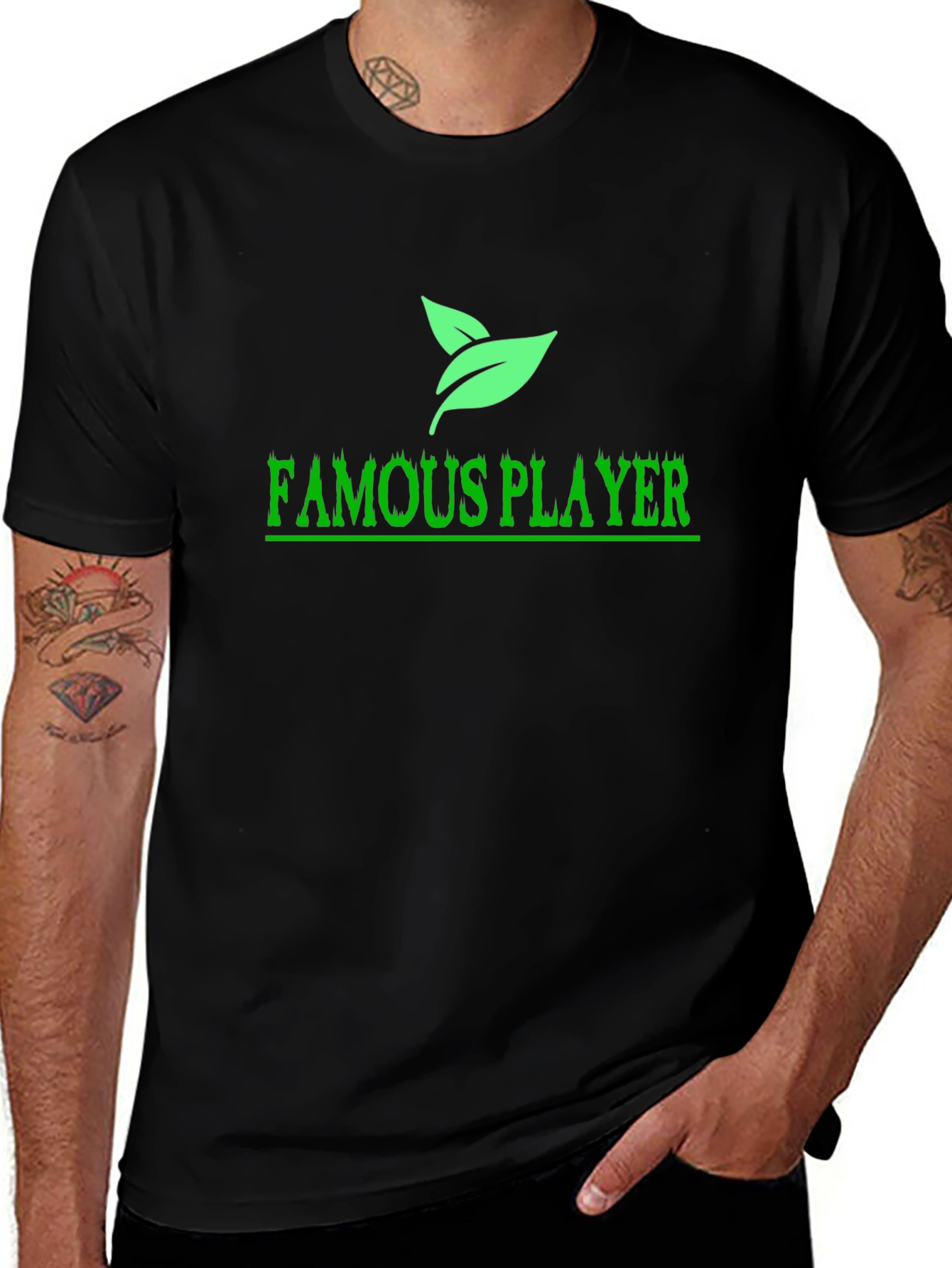 Variant 5 of Famous Player Black T-Shirt with Leaf Design
