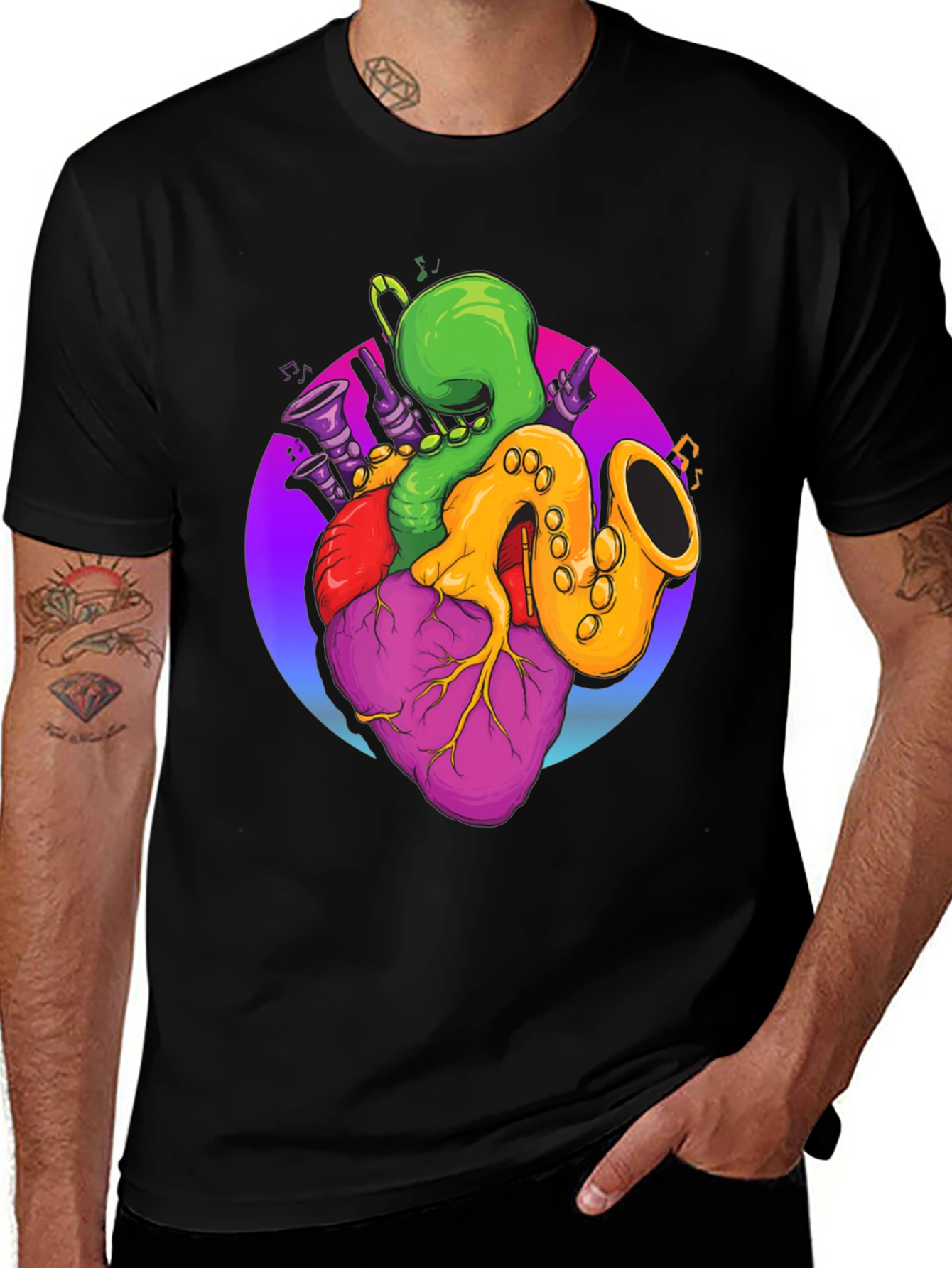 Variant 20 of Musical Heart T-Shirt - Black Graphic Tee