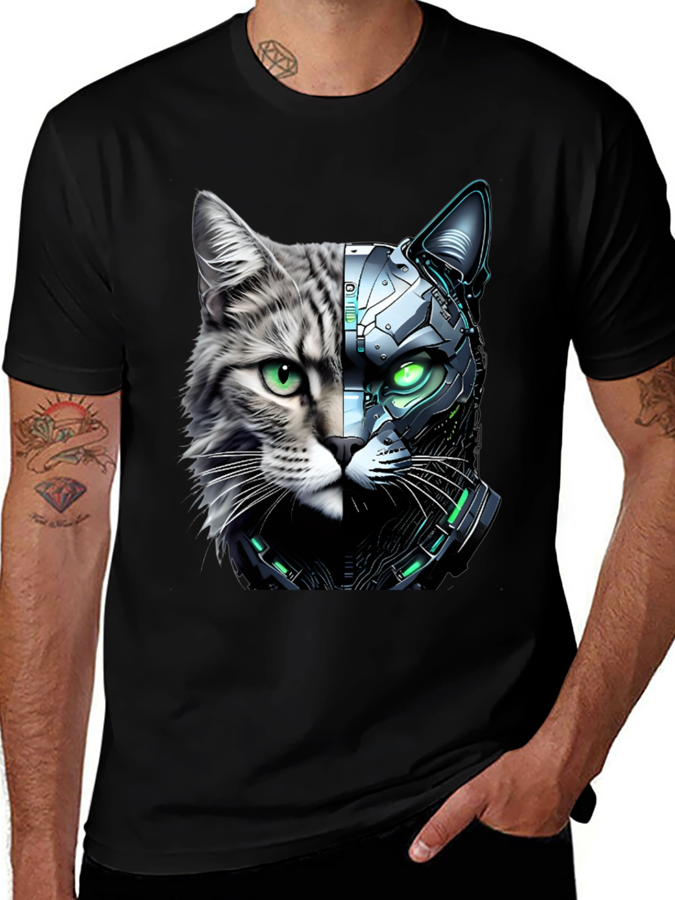 Variant 14 of Cyber Cat T-Shirt - Futuristic Animal Tee
