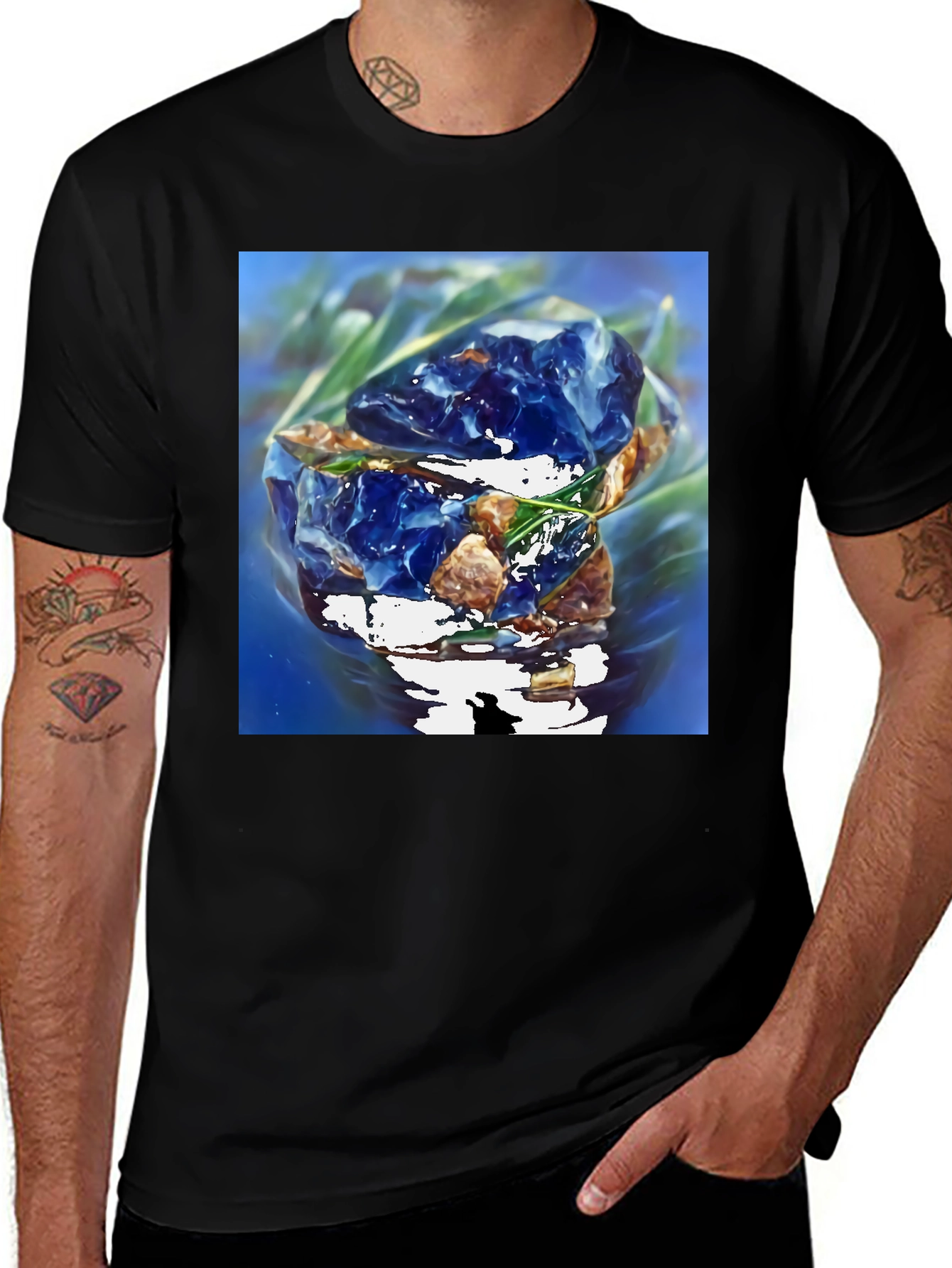 Variant 7 of Abstract Blue Crystal Rock Graphic Tee - Modern Art Shirt