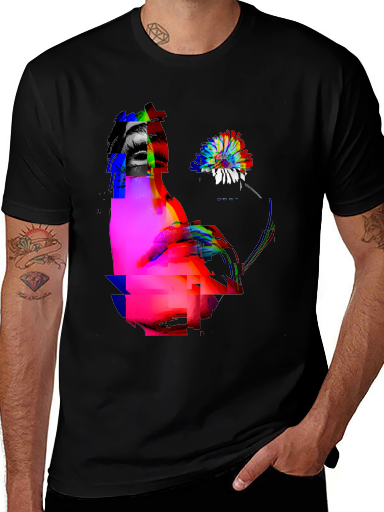 Variant 25 of Abstract Portrait Graphic Tee - Black Cotton Blend