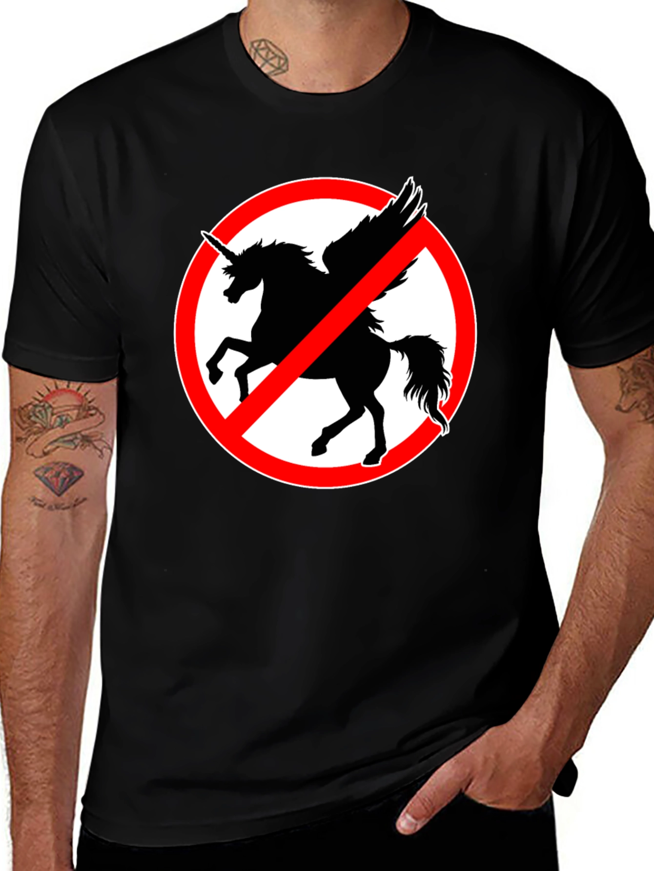 Variant 25 of No Unicorns T-Shirt - Men's Black Crew Neck Tee