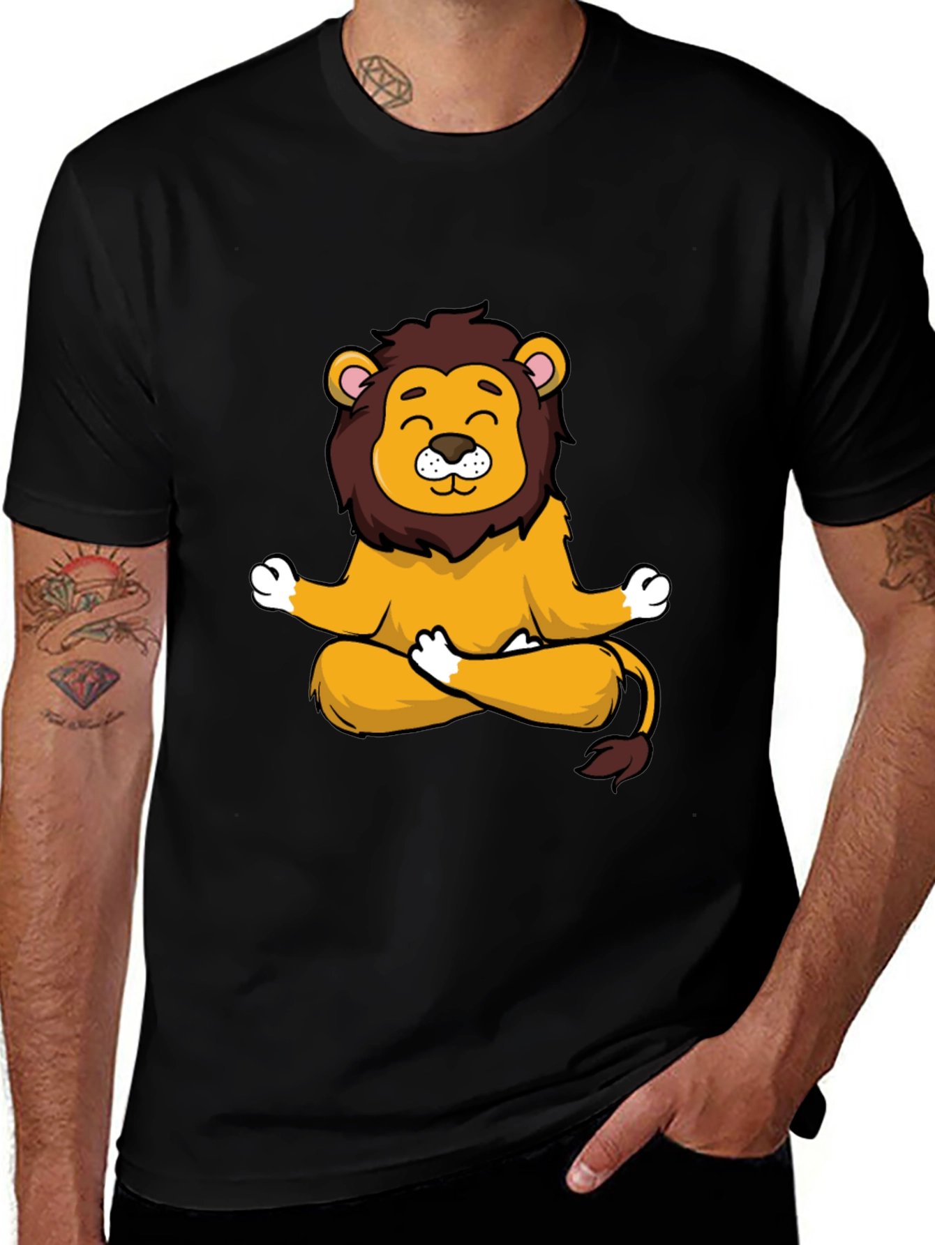 Variant 13 of Meditating Lion Graphic Tee - Relaxed Fit, Black