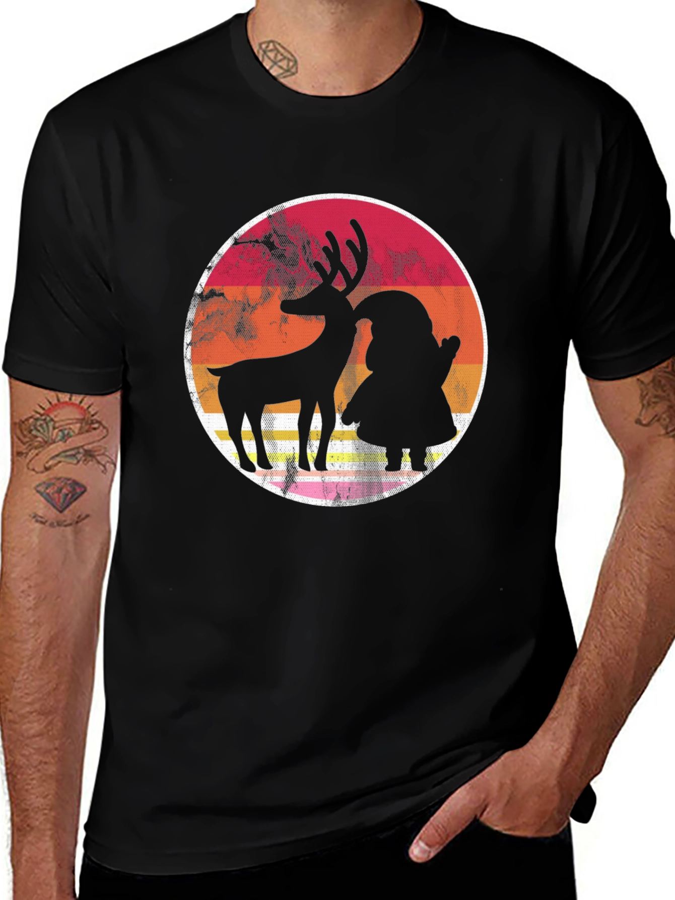 Variant 28 of Retro Reindeer & Santa Graphic Tee