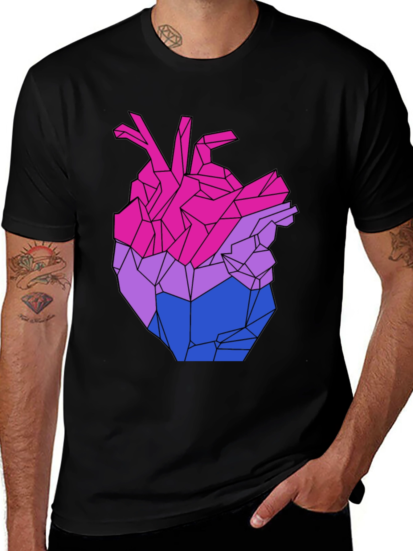 Variant 28 of Geometric Bi Pride Heart Graphic T-Shirt