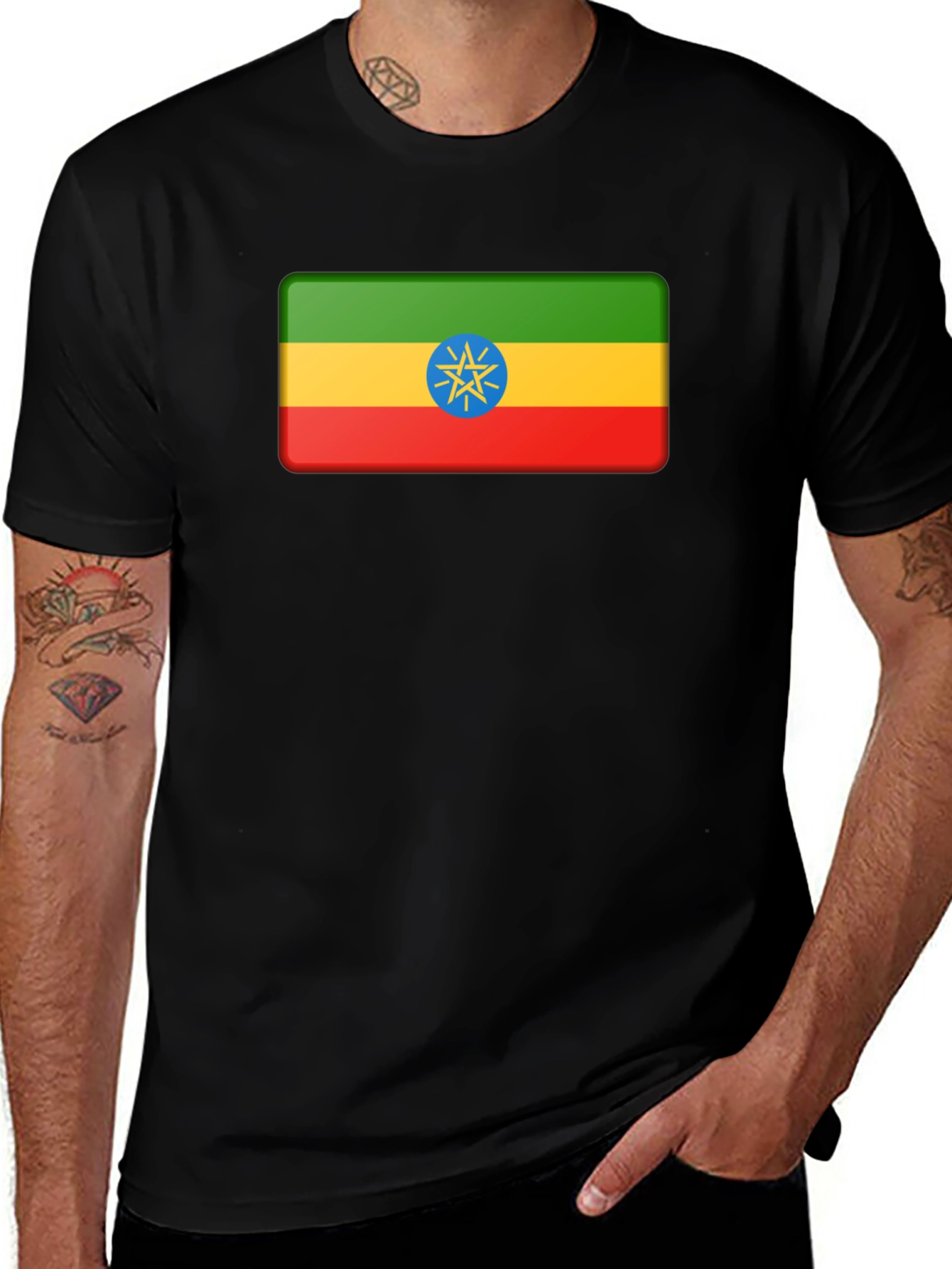 Ethiopia Flag T-Shirt - Black, Graphic Tee