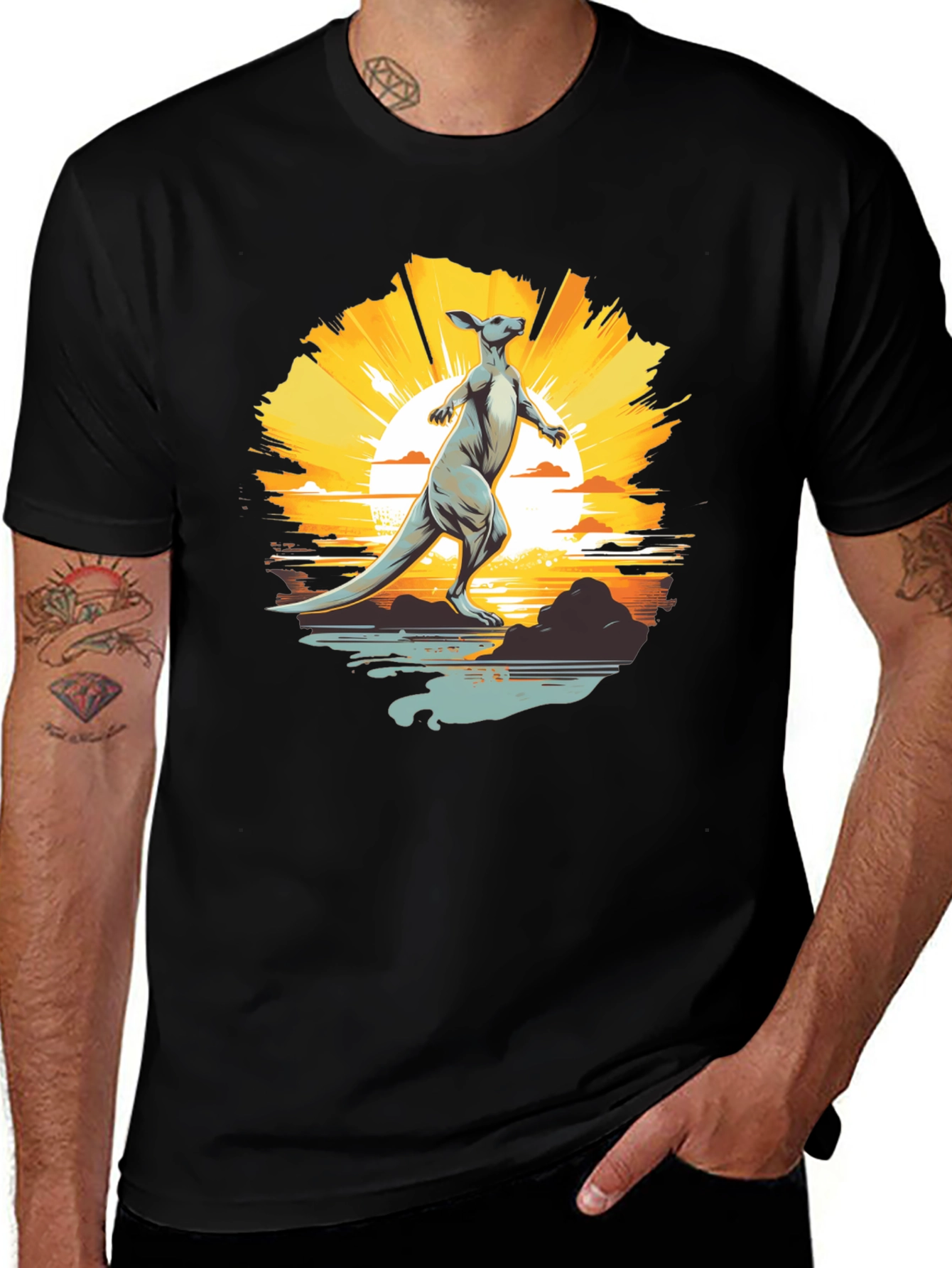 Variant 22 of Kangaroo Sunset Graphic Tee - Wildlife Inspired Design