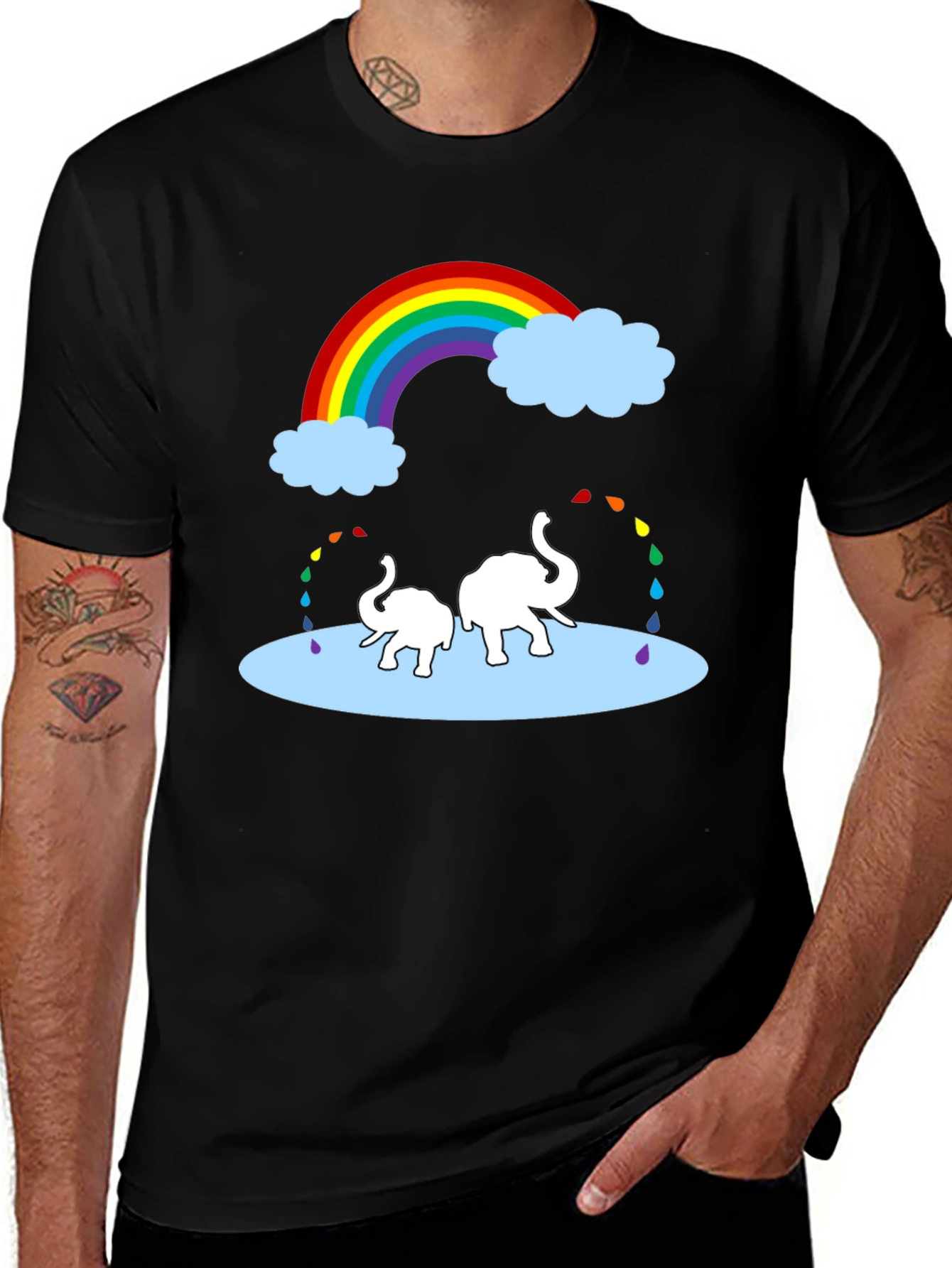 Variant 30 of Rainbow Elephant Tee - Unisex Black T-Shirt
